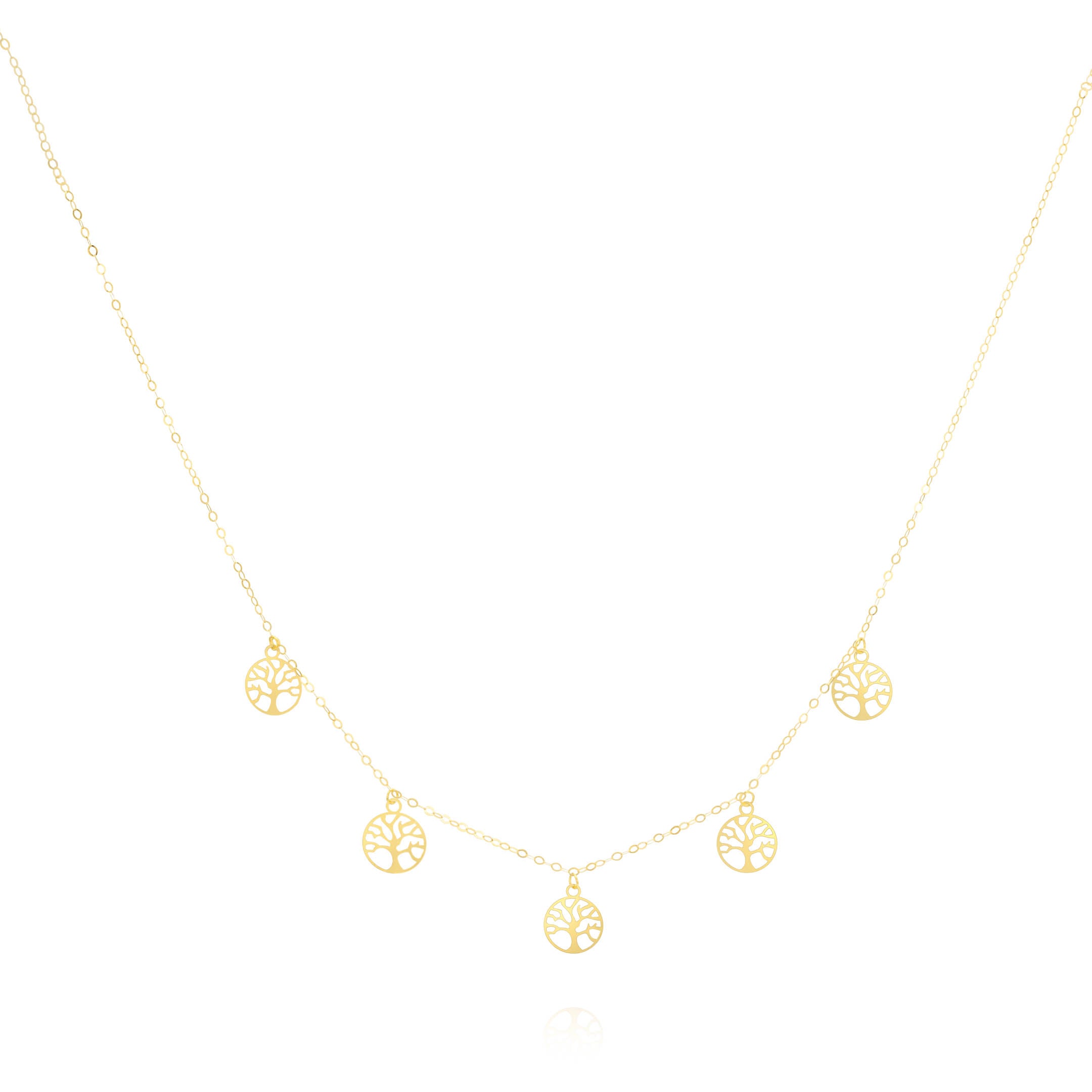 18K Pure Gold 5 Tree Necklace