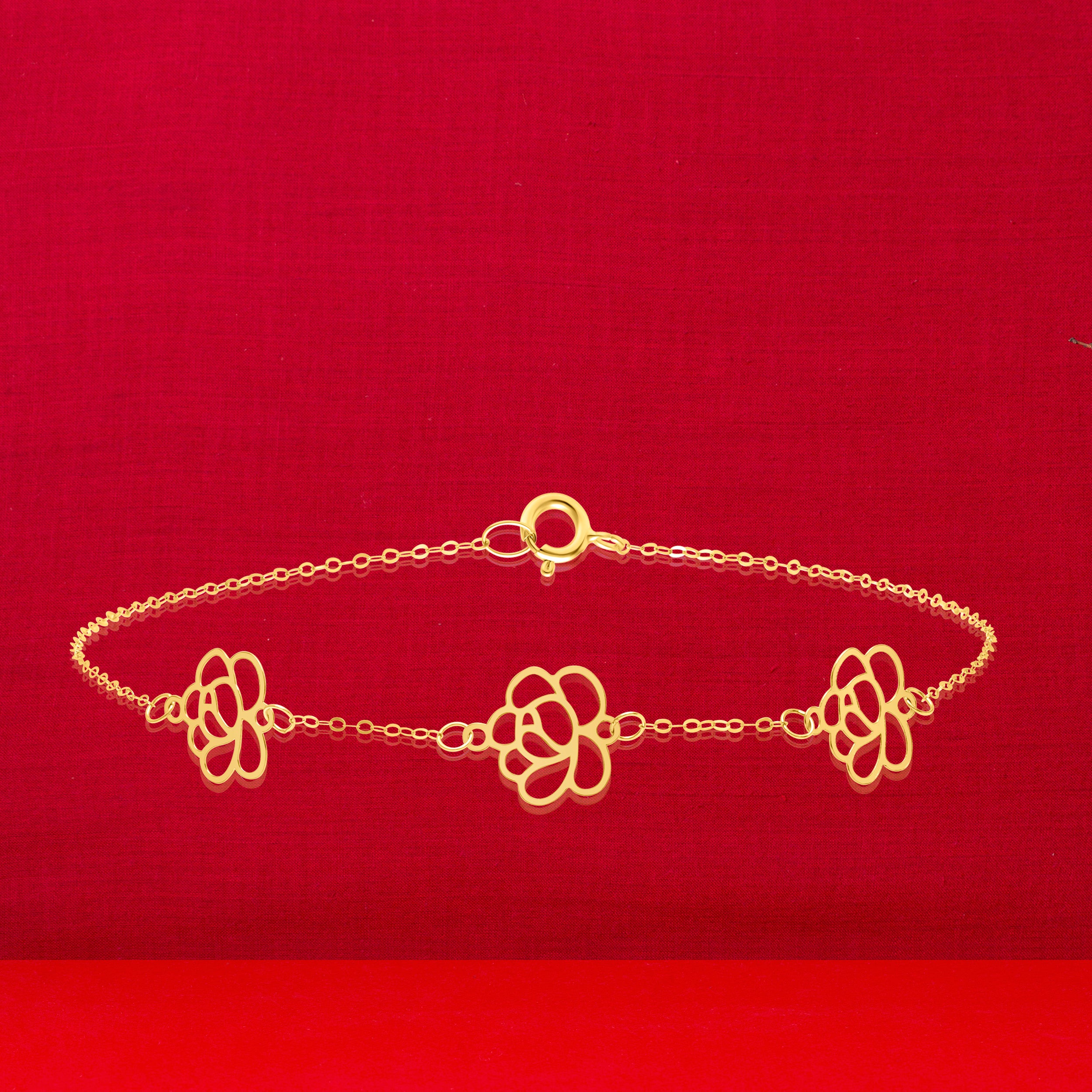 18K Pure Gold Fine Flower Bracelet