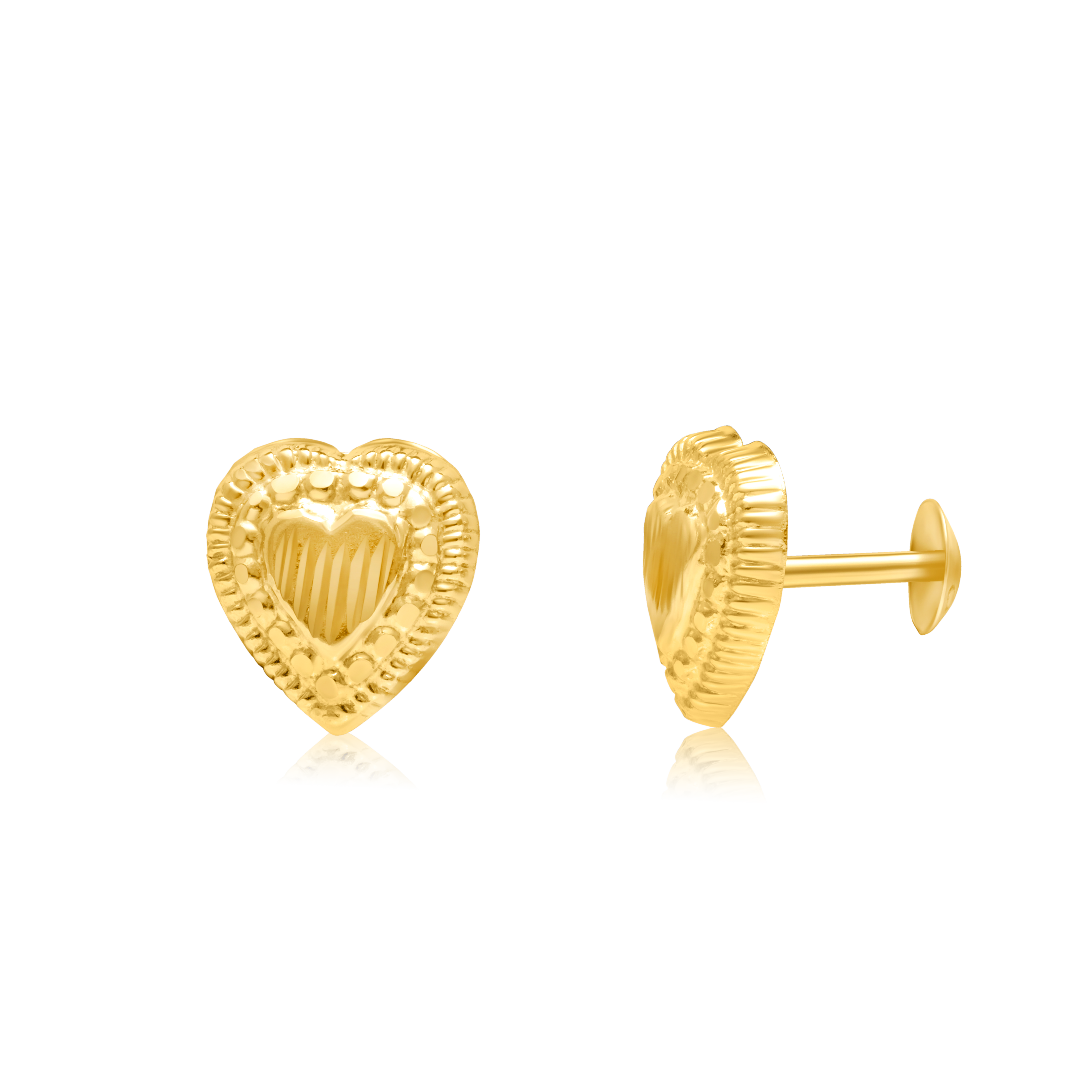 18K Pure Gold Heart Screw Earring Set