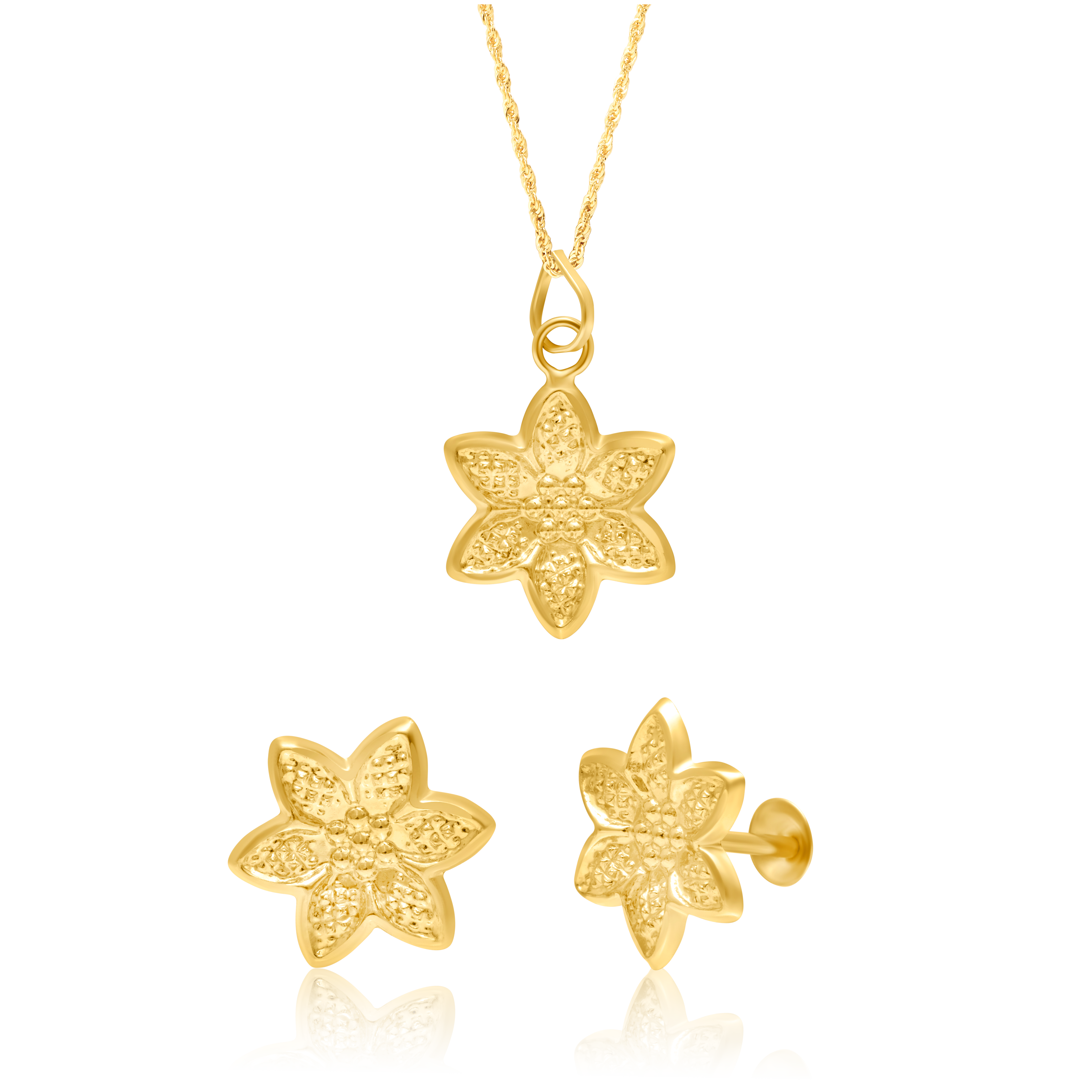 18K Pure Gold Flower Jewelry Set