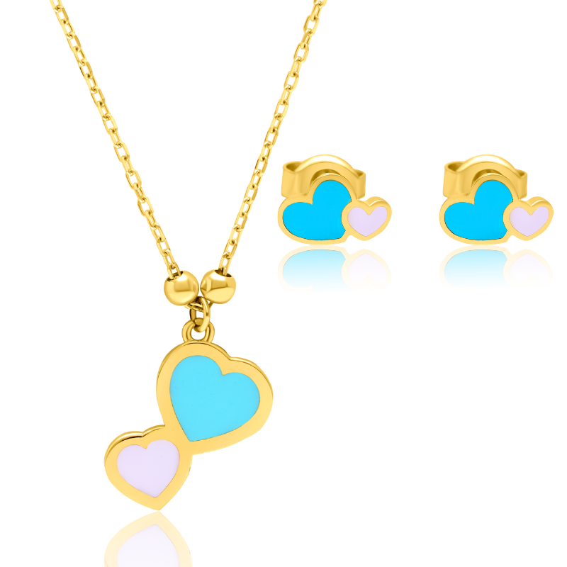 21K Pure Gold Skyblue Hearts Jewelry Set Talagold