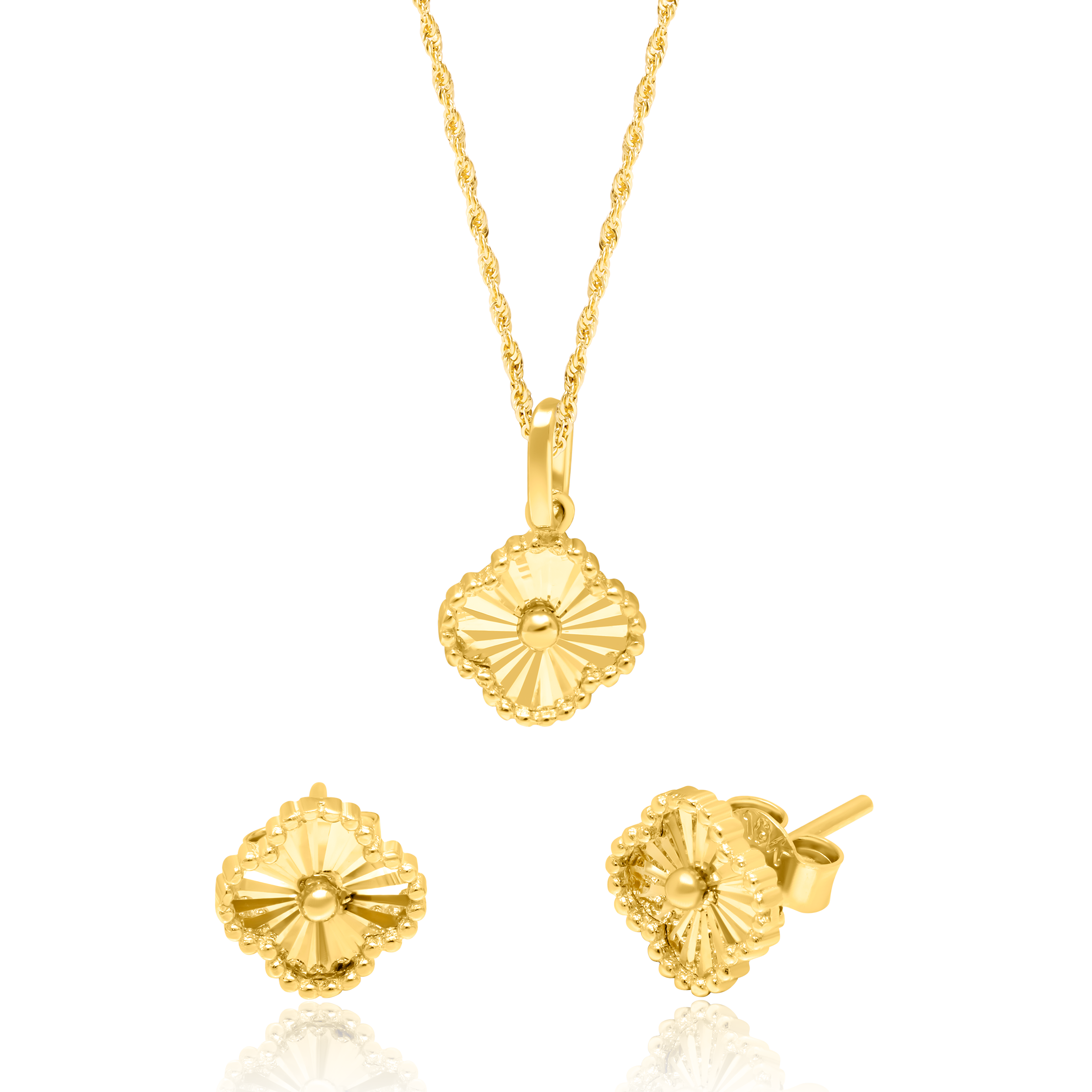 18K Pure Gold Flower Jewelry Set Talagold