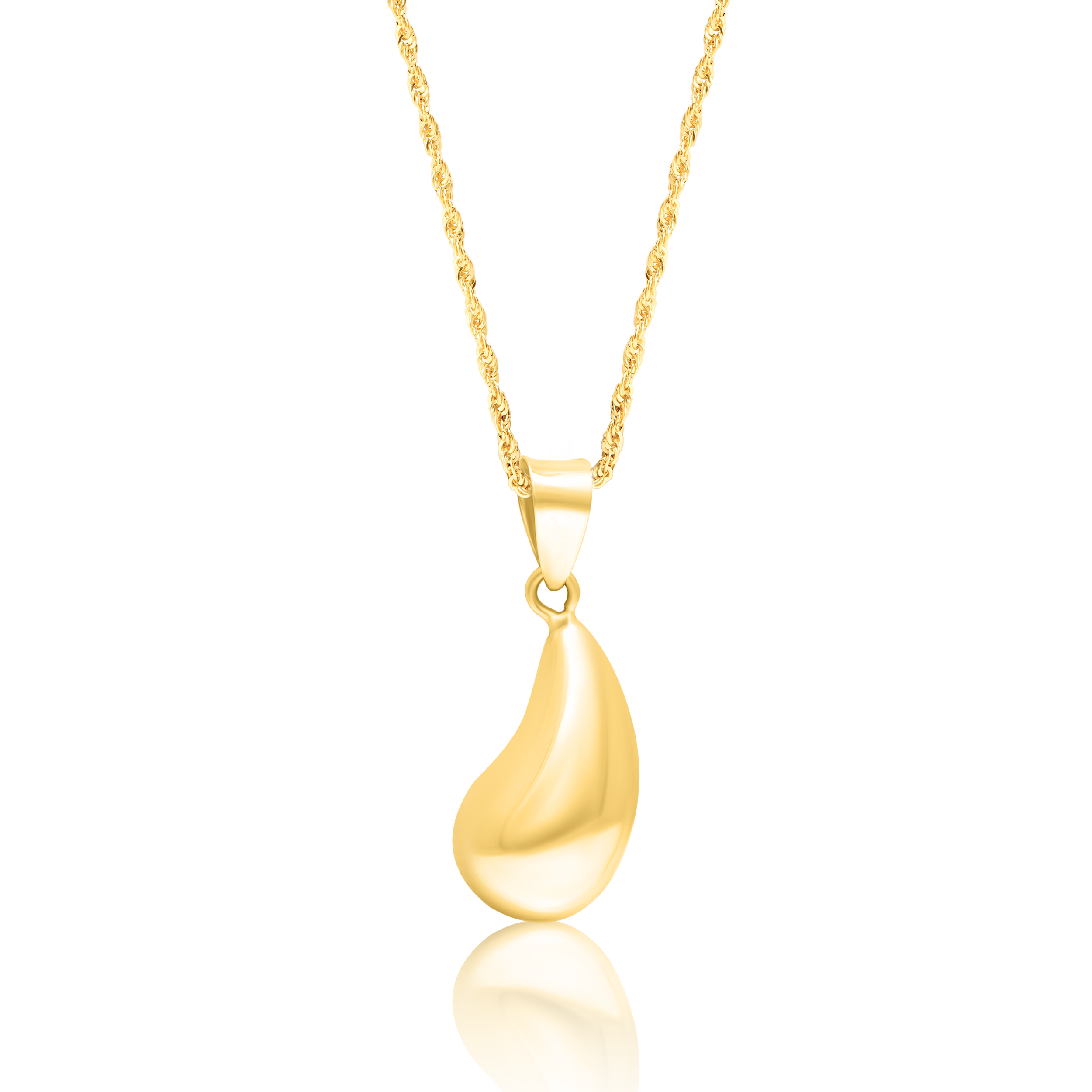18K Pure Gold Oval Curved Drop Necklace