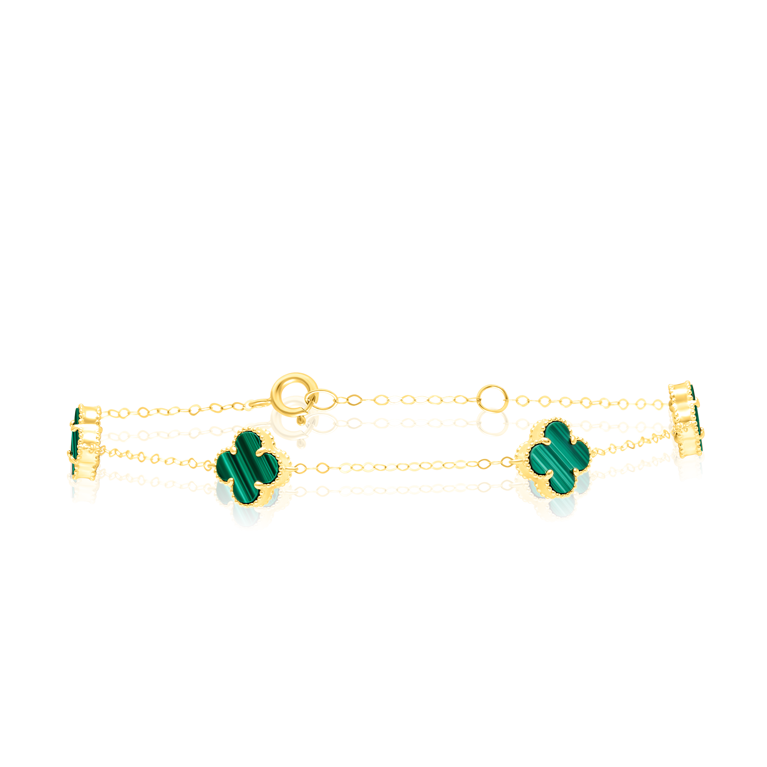 18K Pure Gold V.C Flower Green Bracelet