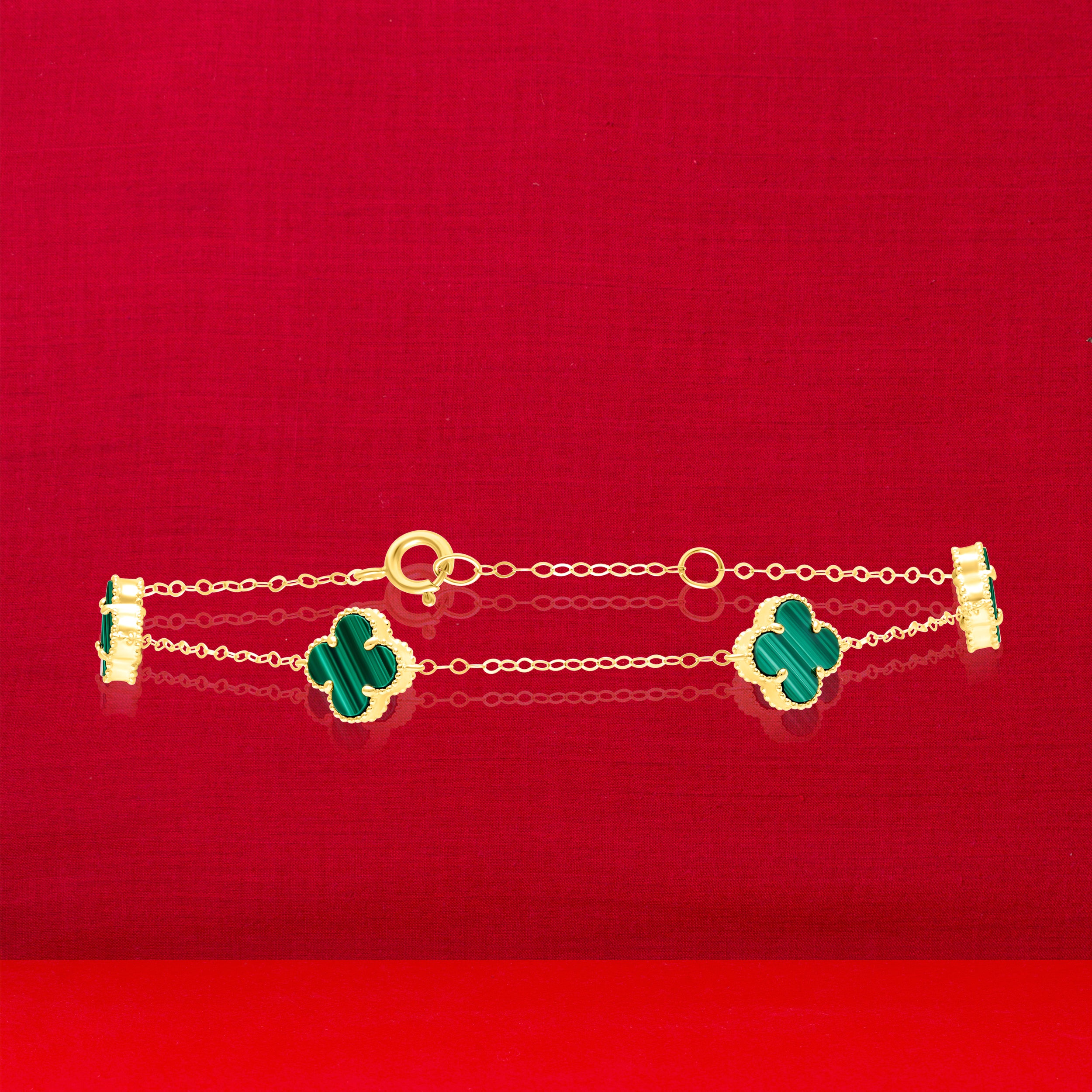 18K Pure Gold V.C Flower Green Bracelet
