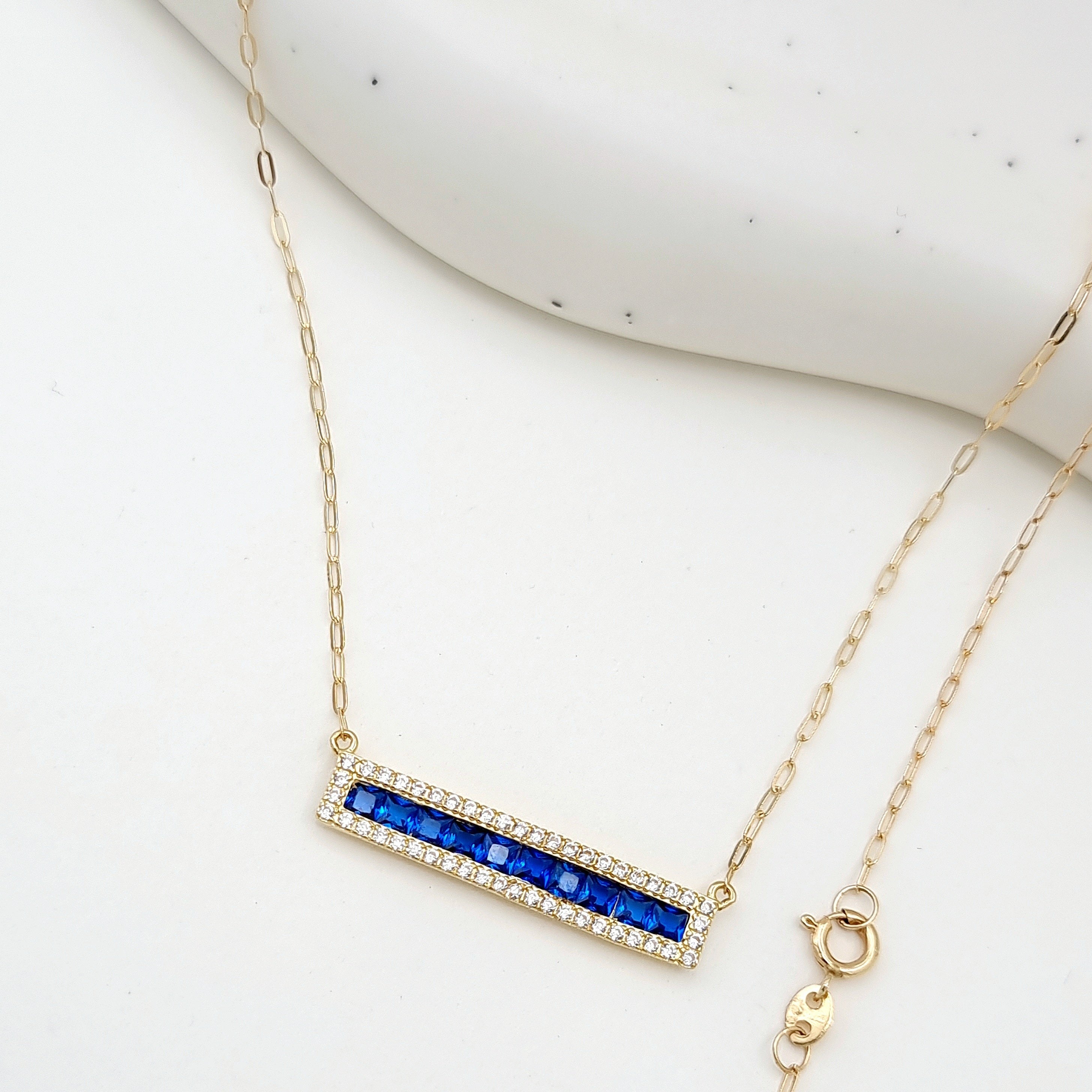 18K Pure Gold Blue Long Stone Necklace