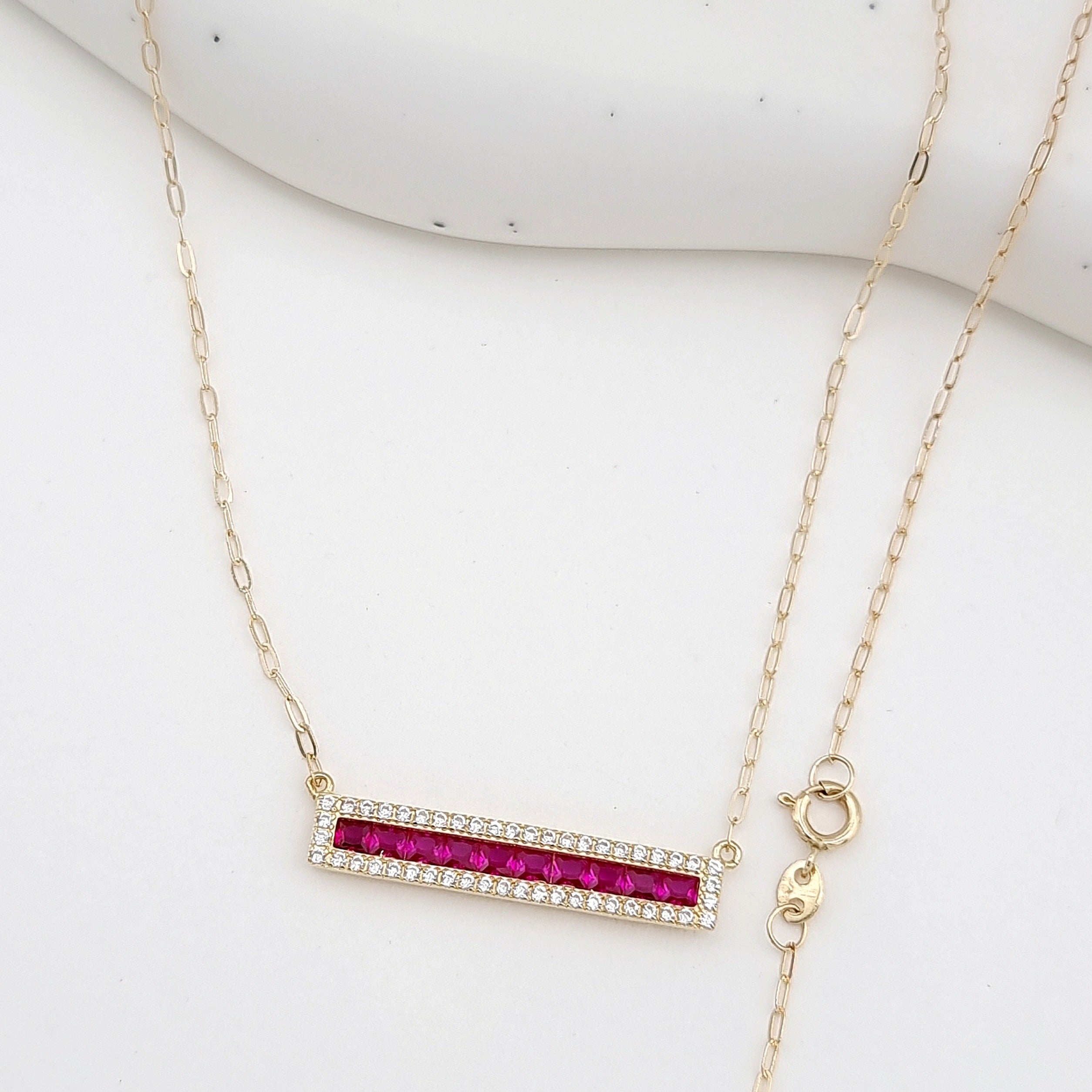 18K Pure Gold Pink Long Stone Necklace