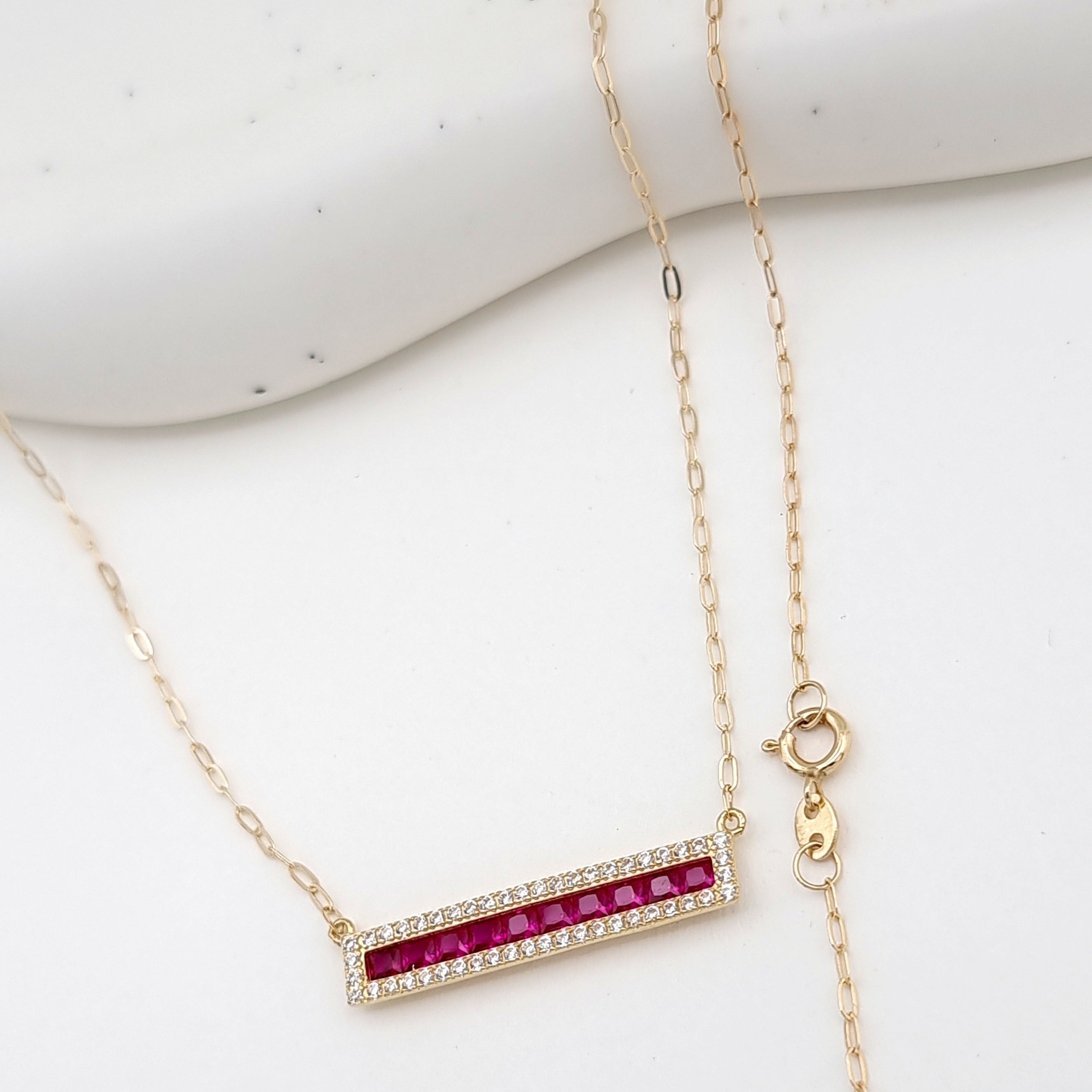 18K Pure Gold Pink Long Stone Necklace