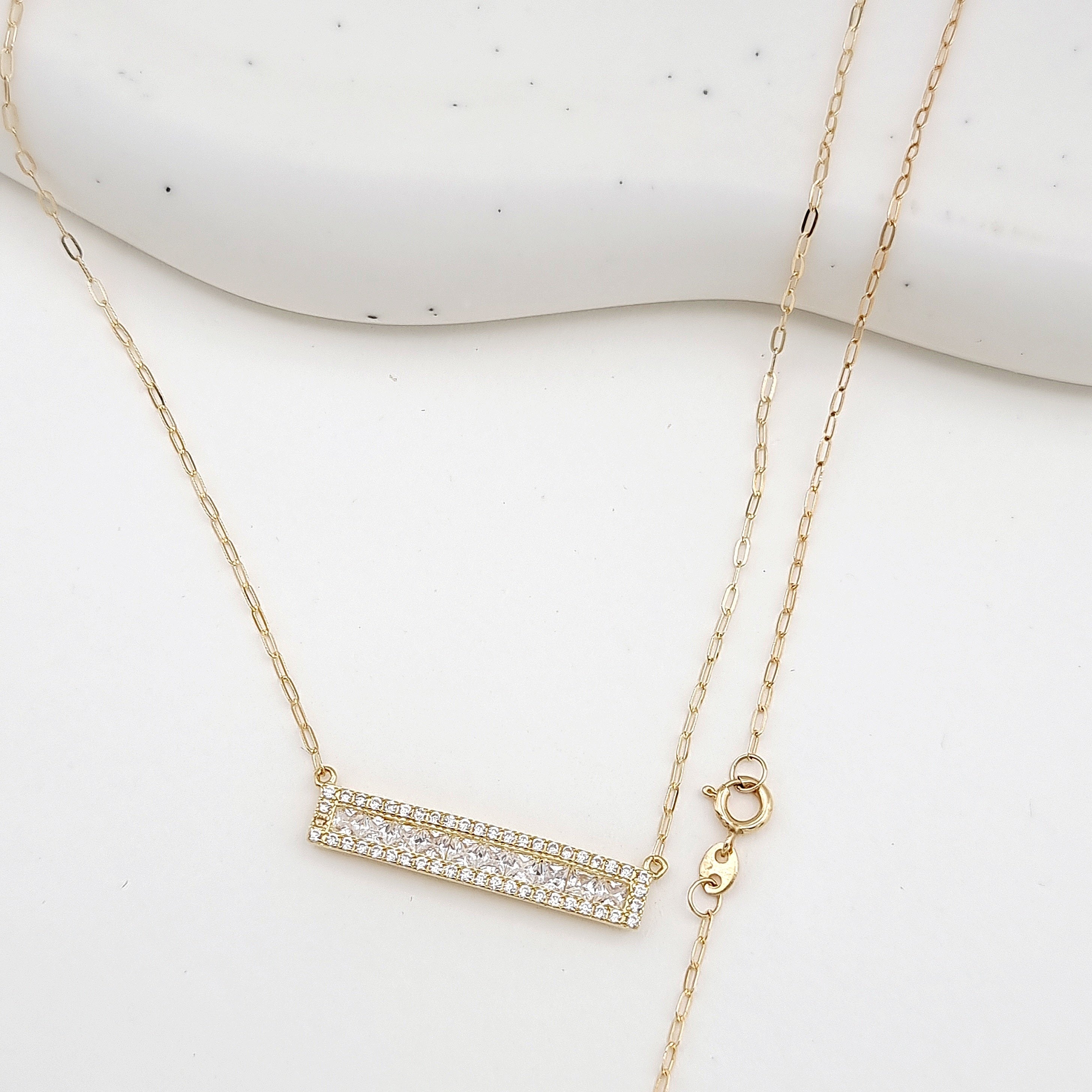 18K Pure Gold White Long Stone Necklace