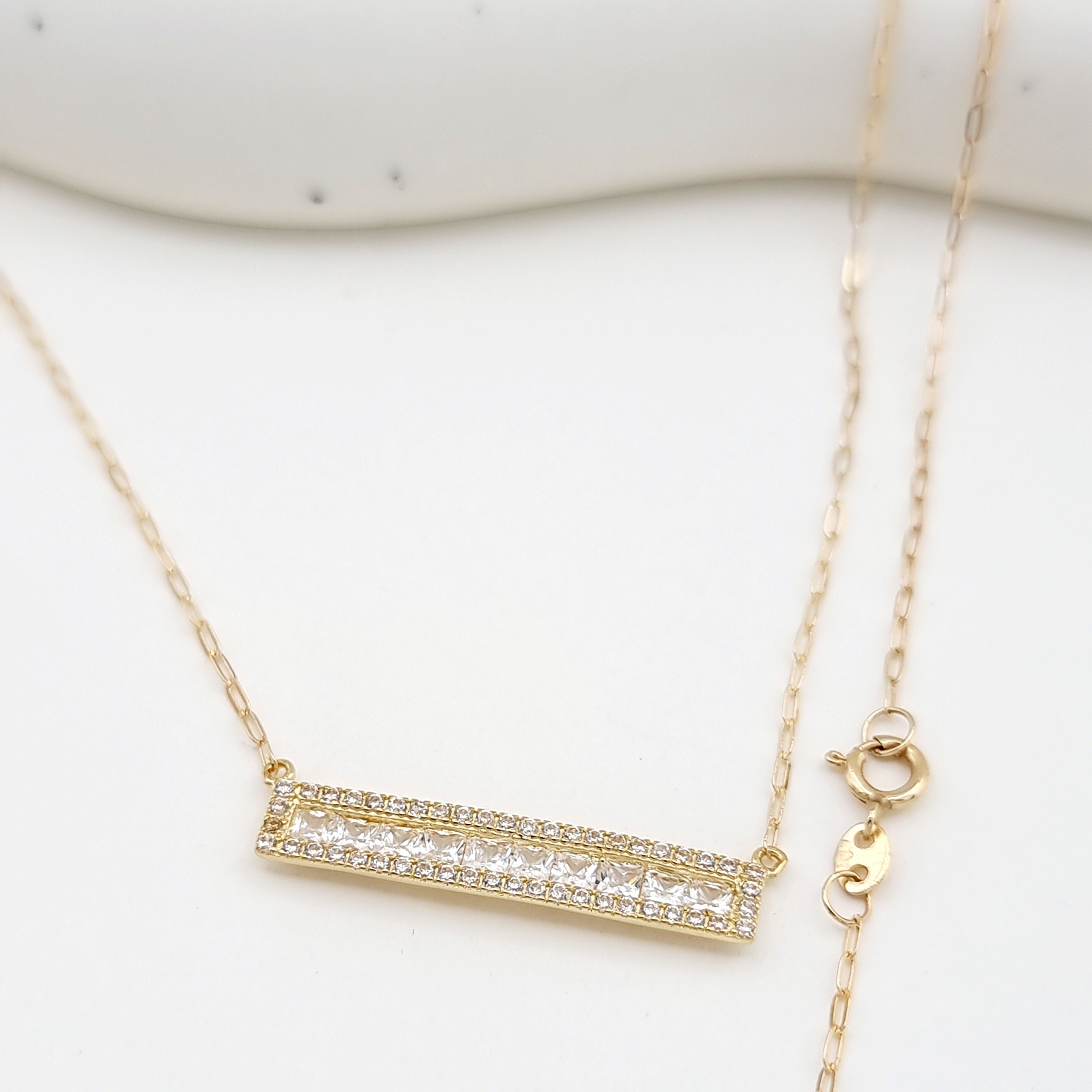 18K Pure Gold White Long Stone Necklace