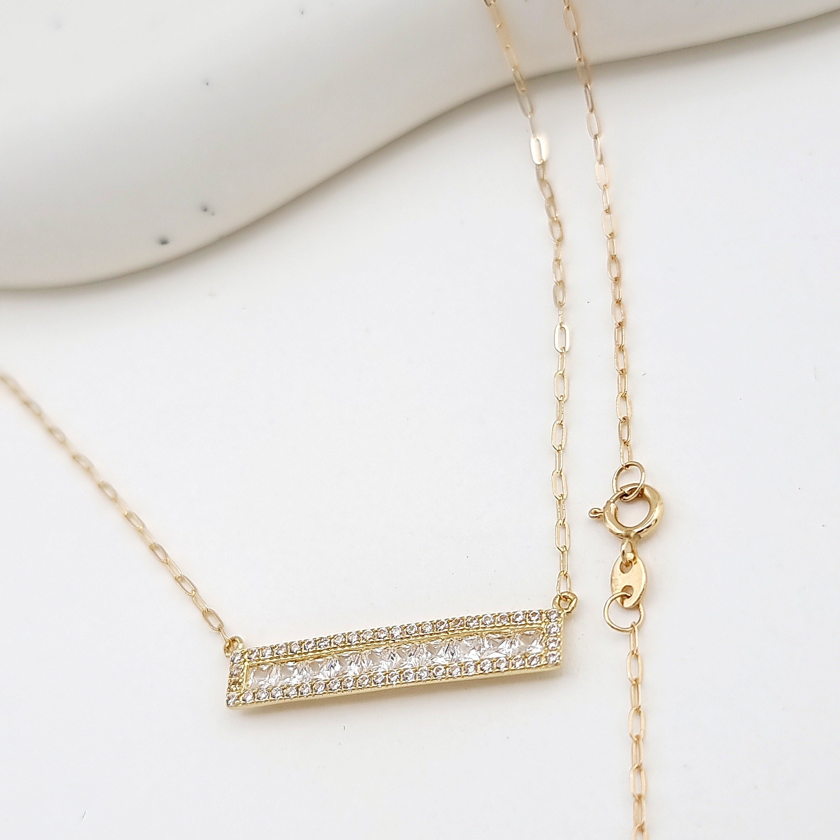 18K Pure Gold White Long Stone Necklace