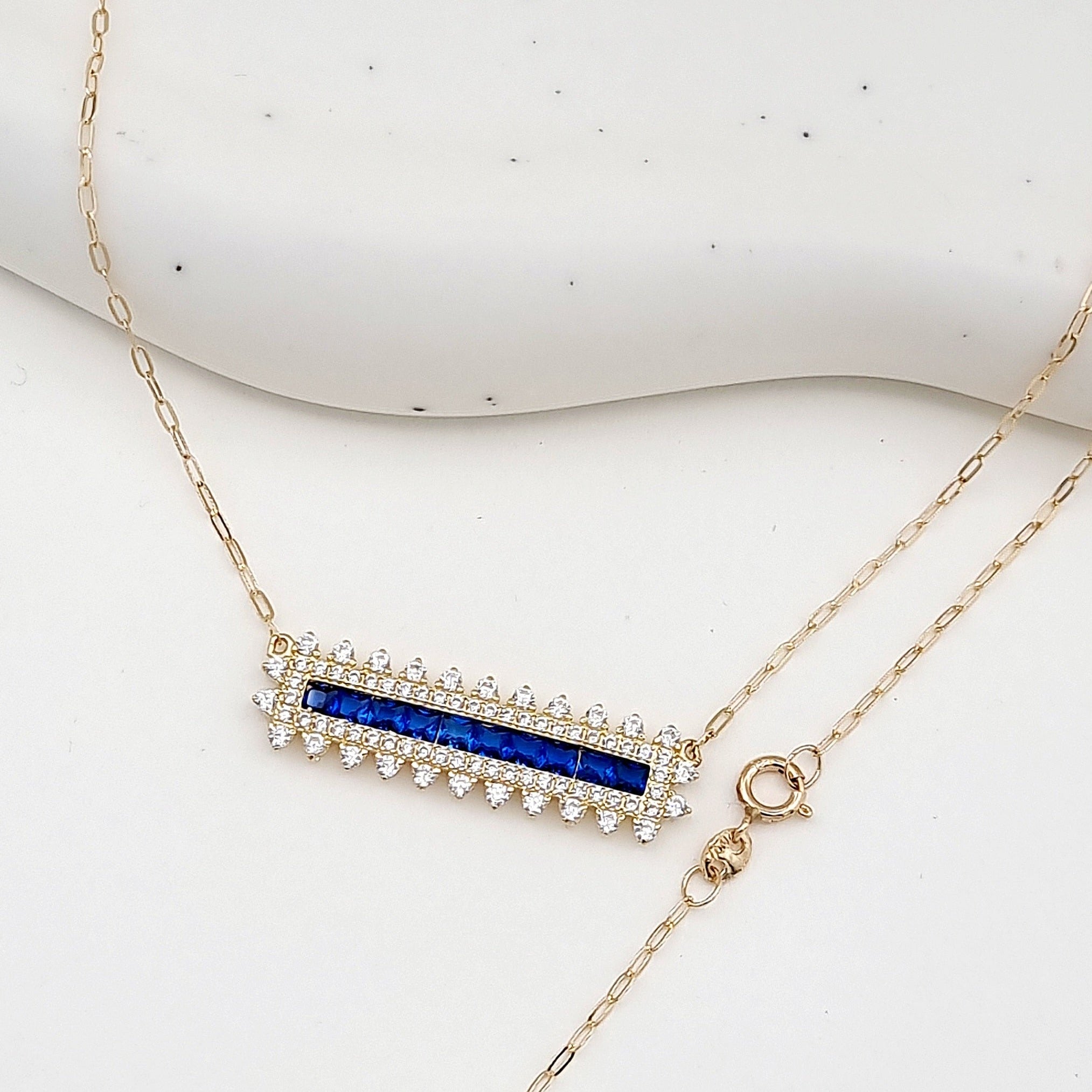 18K Pure Gold Blue Long Stone Necklace