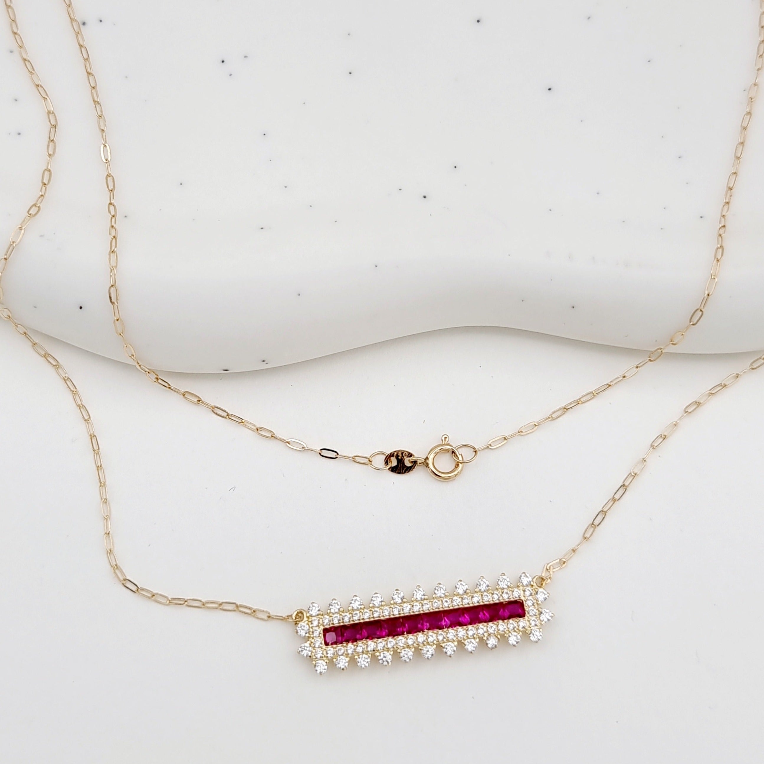 18K Pure Gold Pink Long Stone Necklace