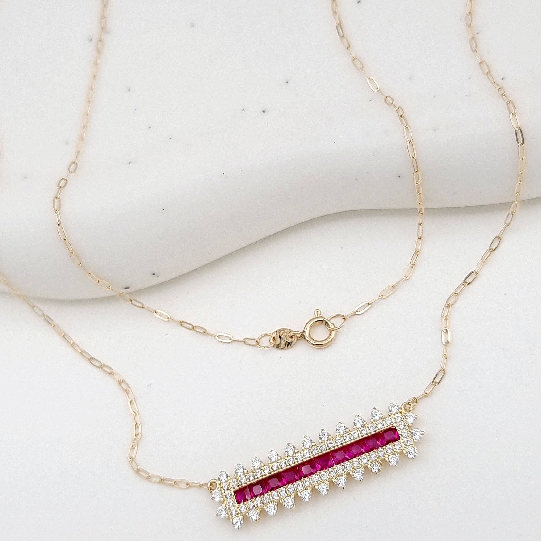 18K Pure Gold Pink Long Stone Necklace