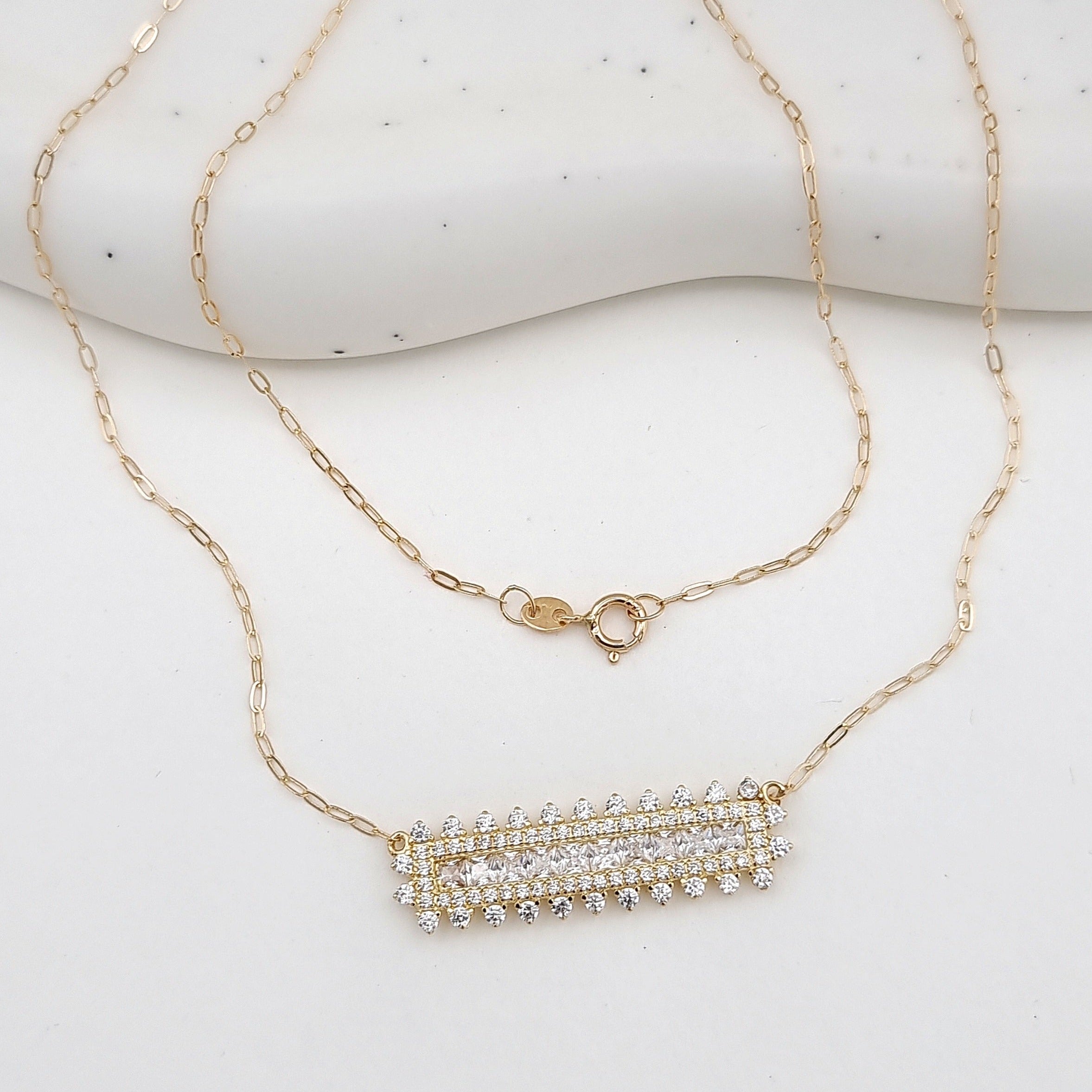 18K Pure Gold White Long Stone Necklace