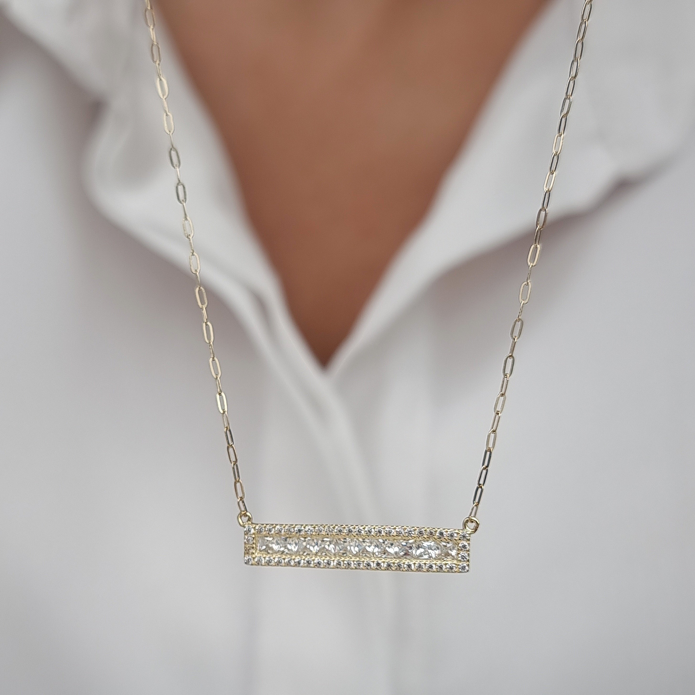 18K Pure Gold White Long Stone Necklace