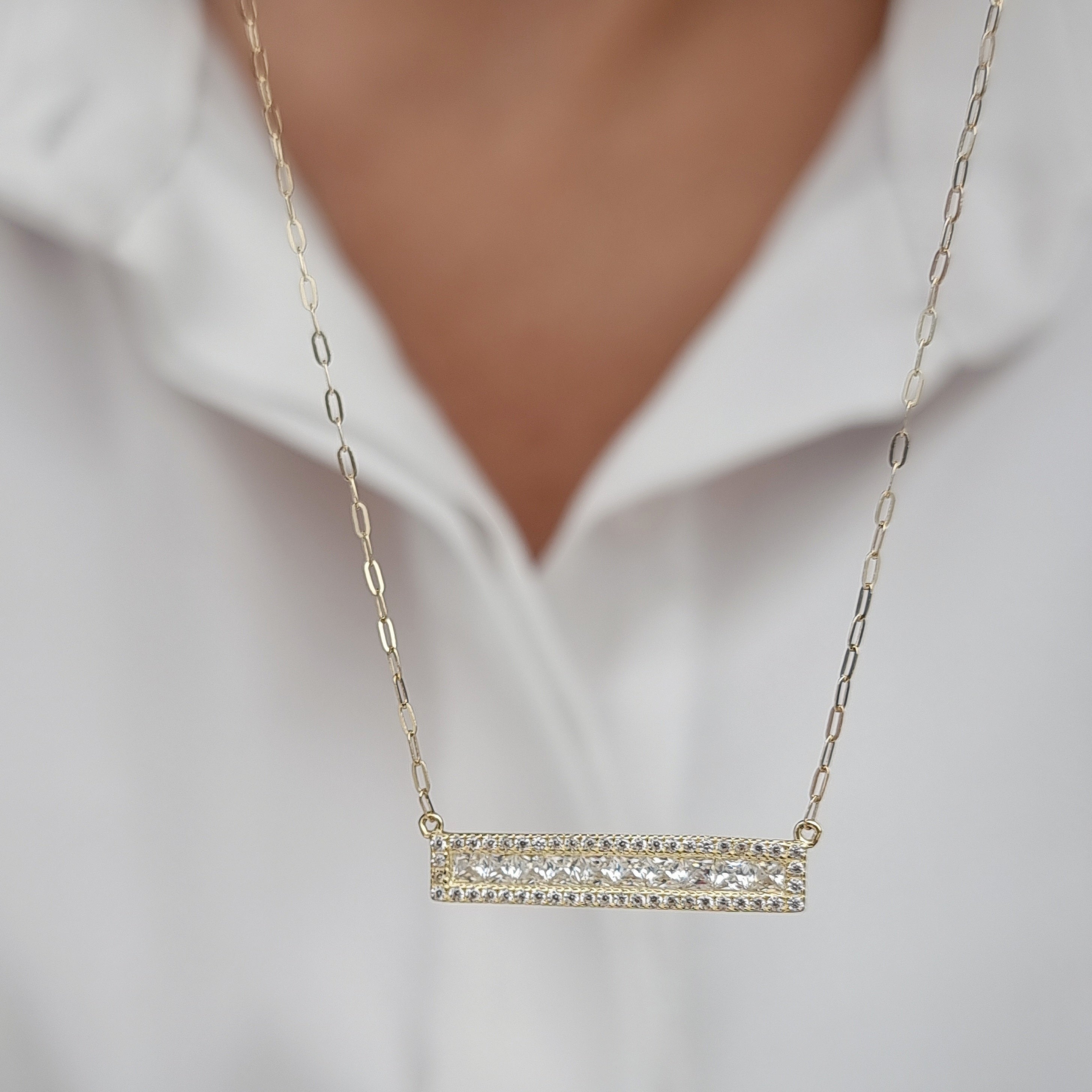 18K Pure Gold White Long Stone Necklace