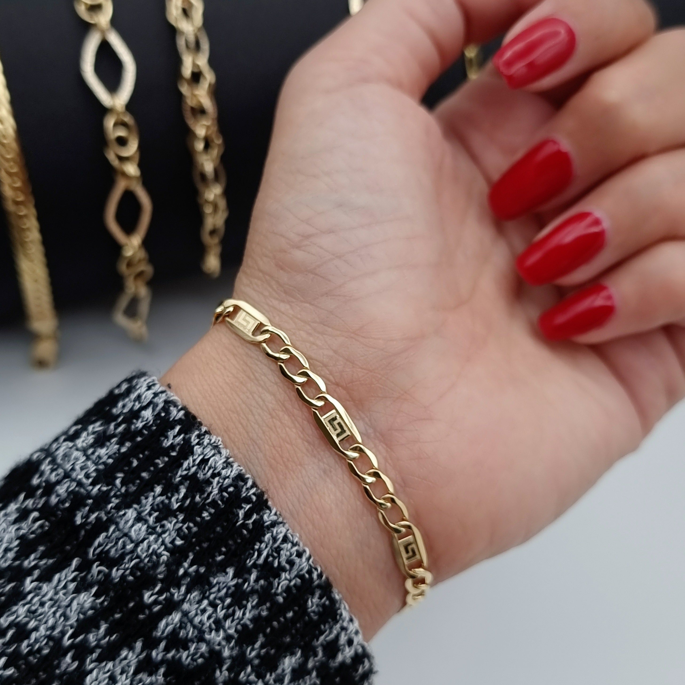 18K Pure Gold Elegant Flat Link Bracelet