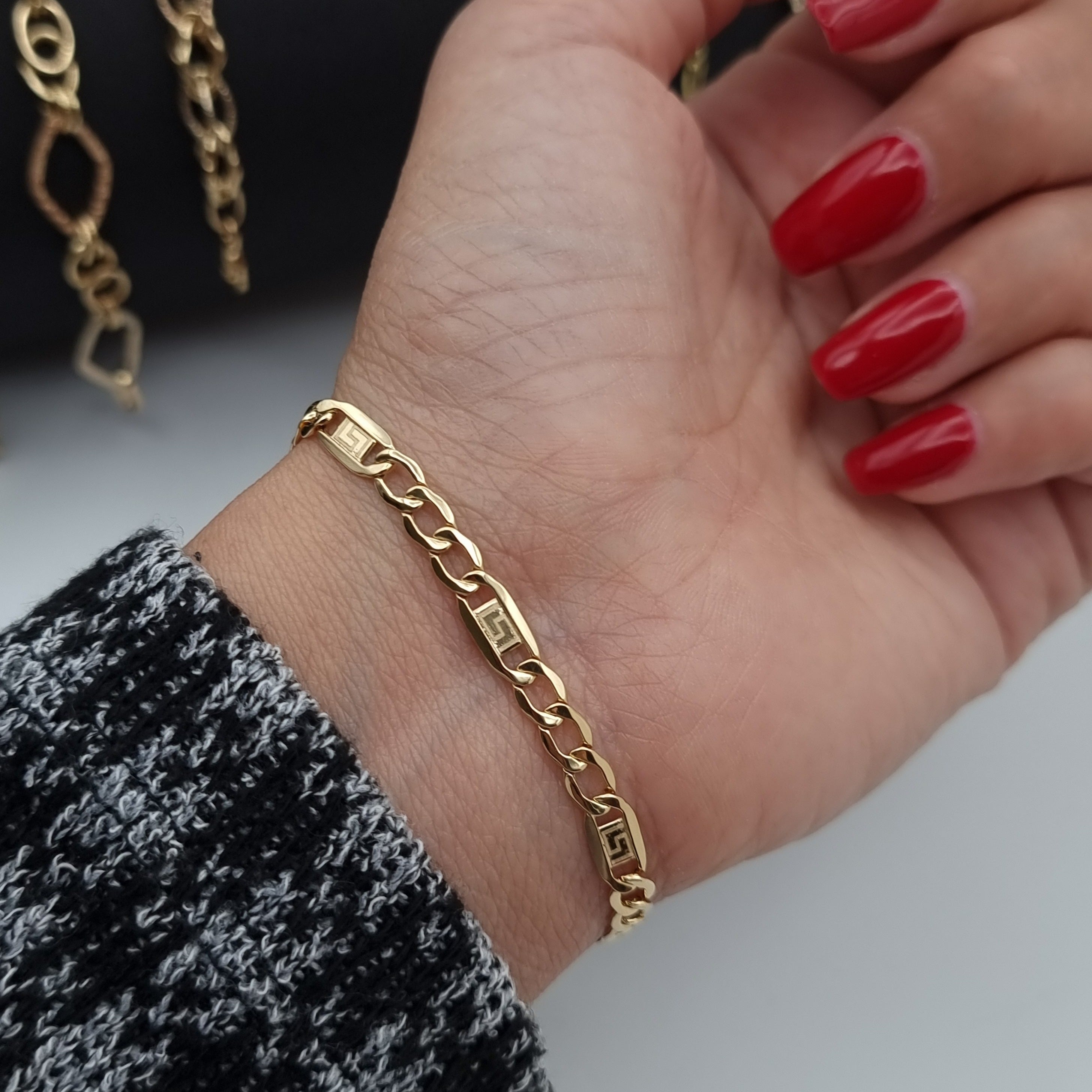 18K Pure Gold Elegant Flat Link Bracelet