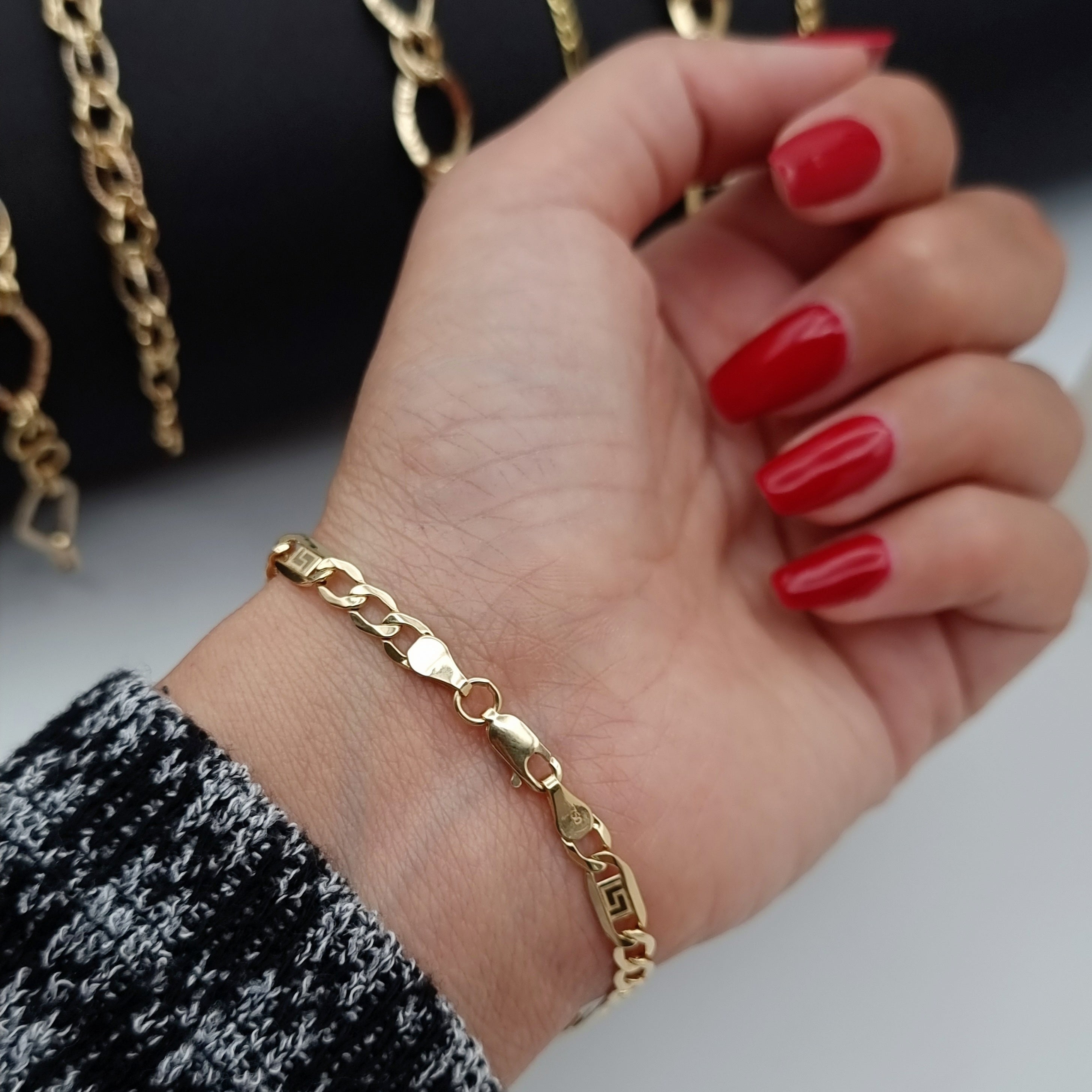 18K Pure Gold Elegant Flat Link Bracelet