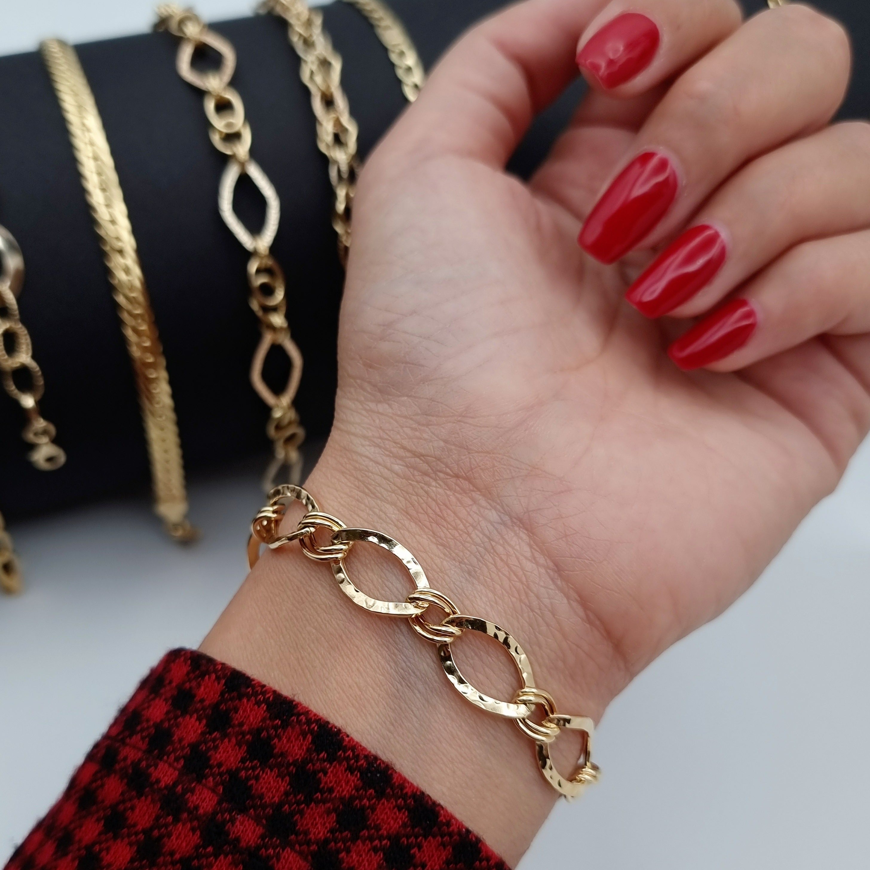 18K Pure Gold Twisted Oval Linked Bracelet