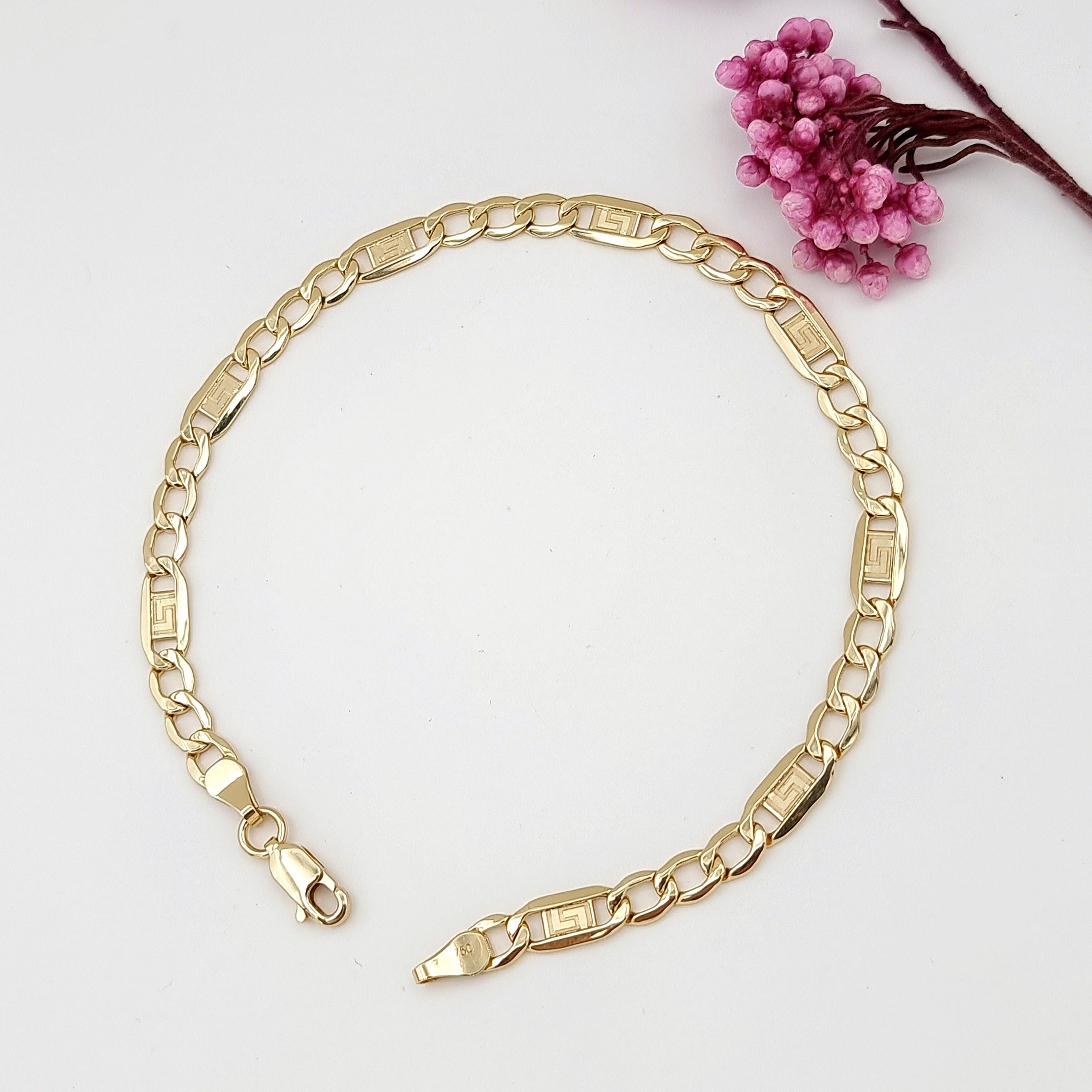 18K Pure Gold Elegant Flat Link Bracelet