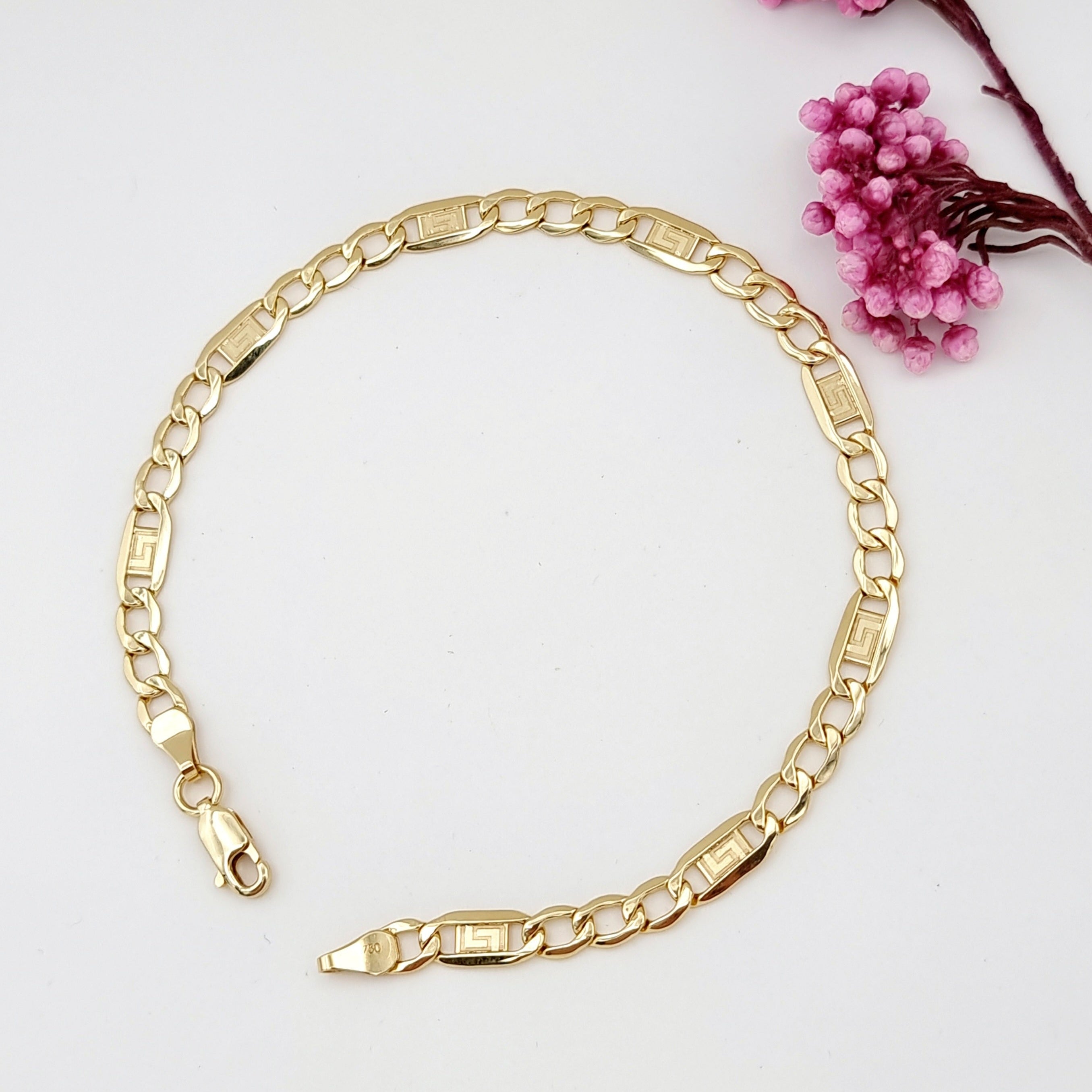 18K Pure Gold Elegant Flat Link Bracelet