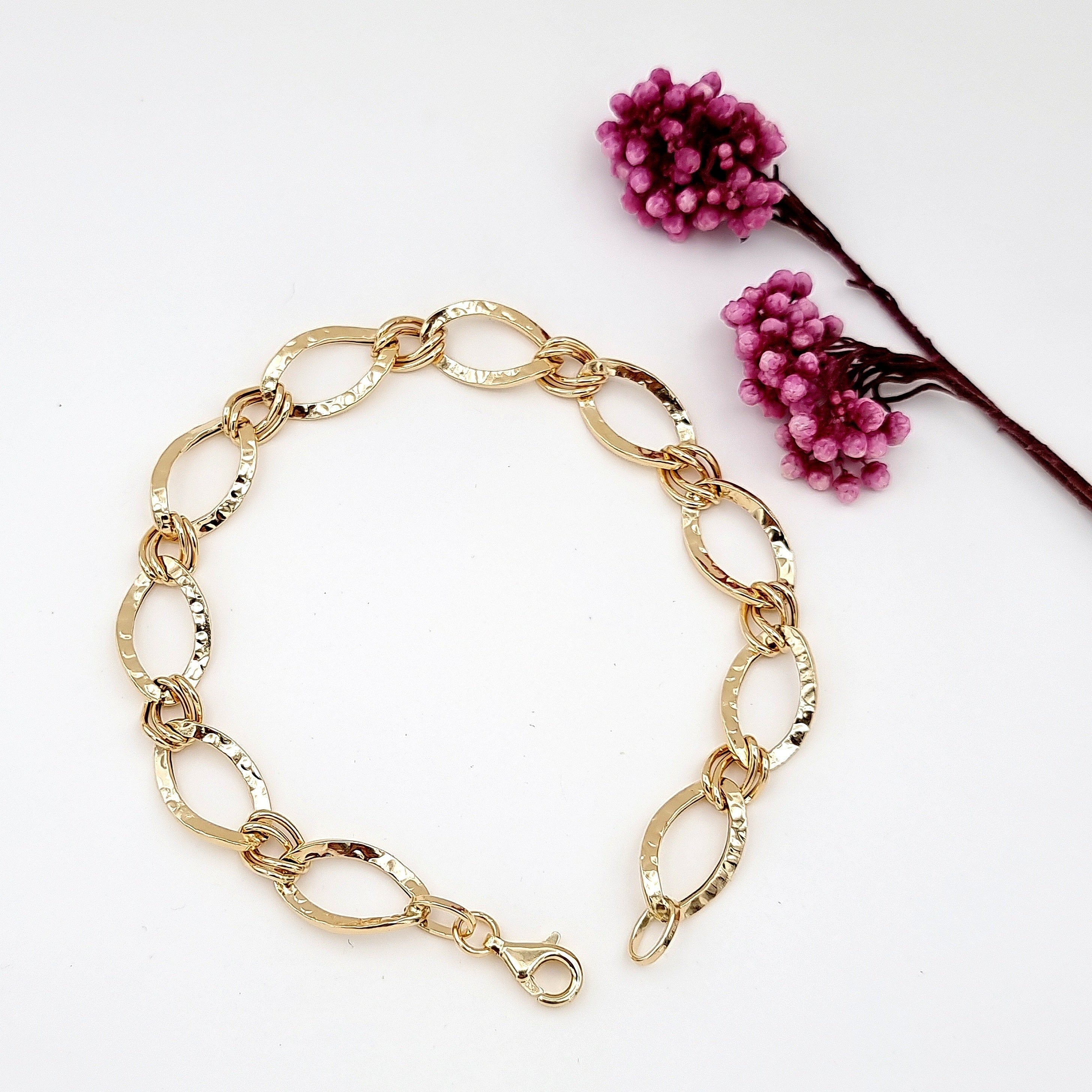 18K Pure Gold Twisted Oval Linked Bracelet