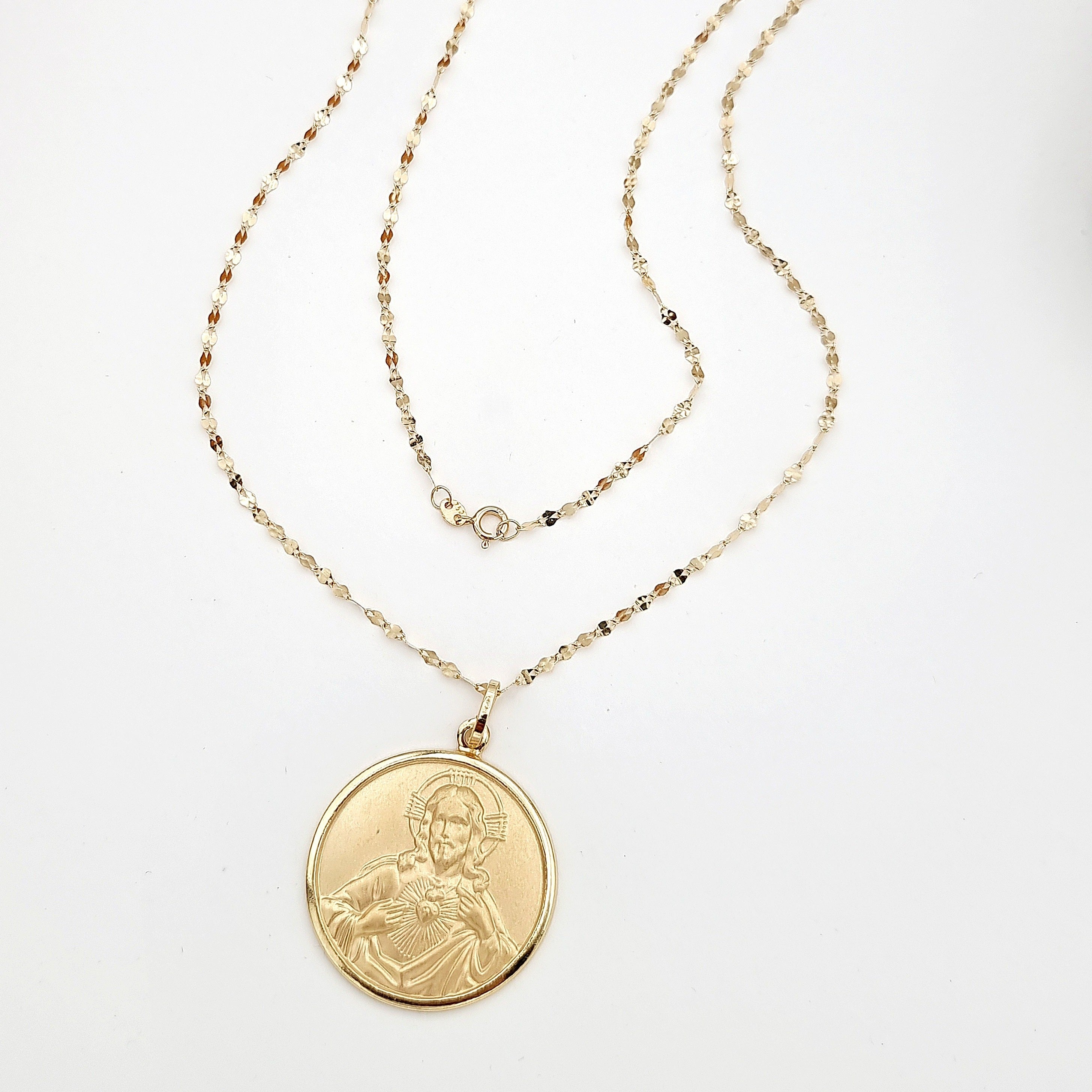 18K Pure Gold Round Religious Necklace