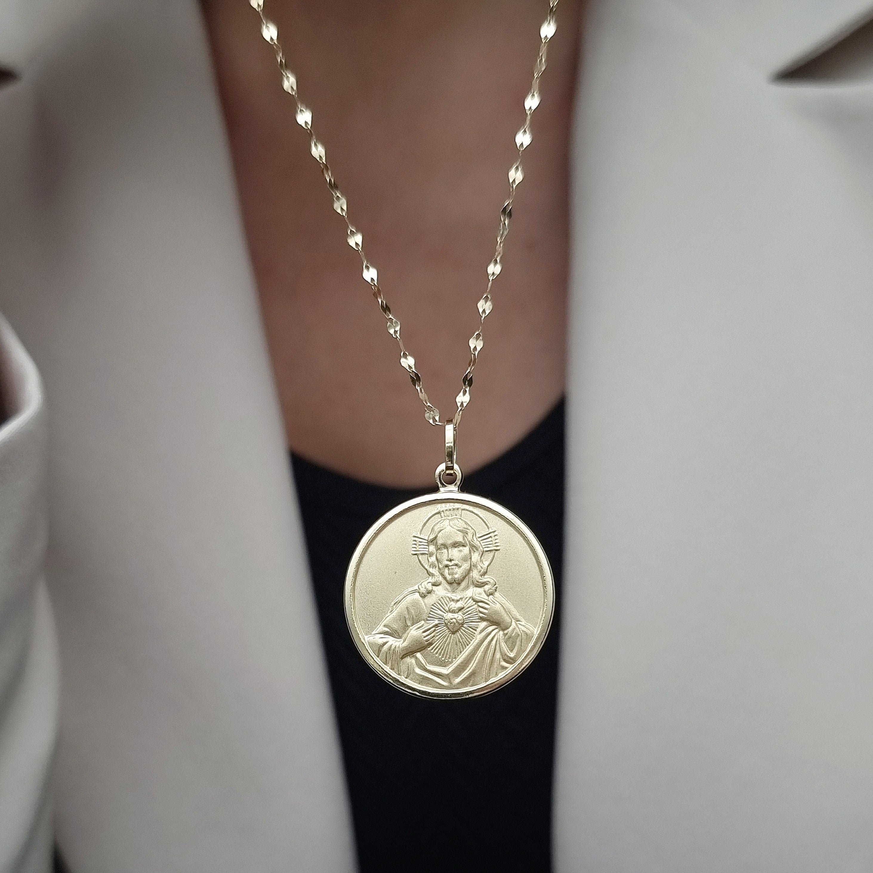 18K Pure Gold Round Religious Necklace