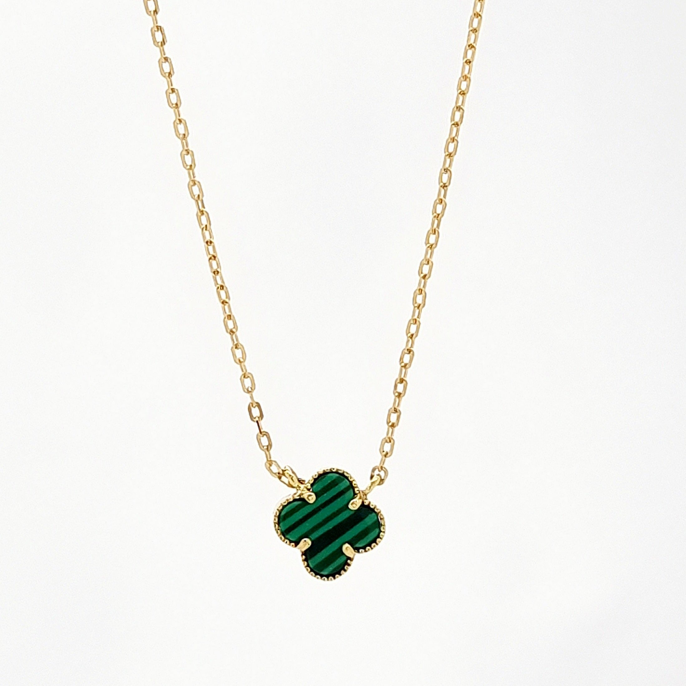 18K Pure Gold V.C Green Flower Necklace