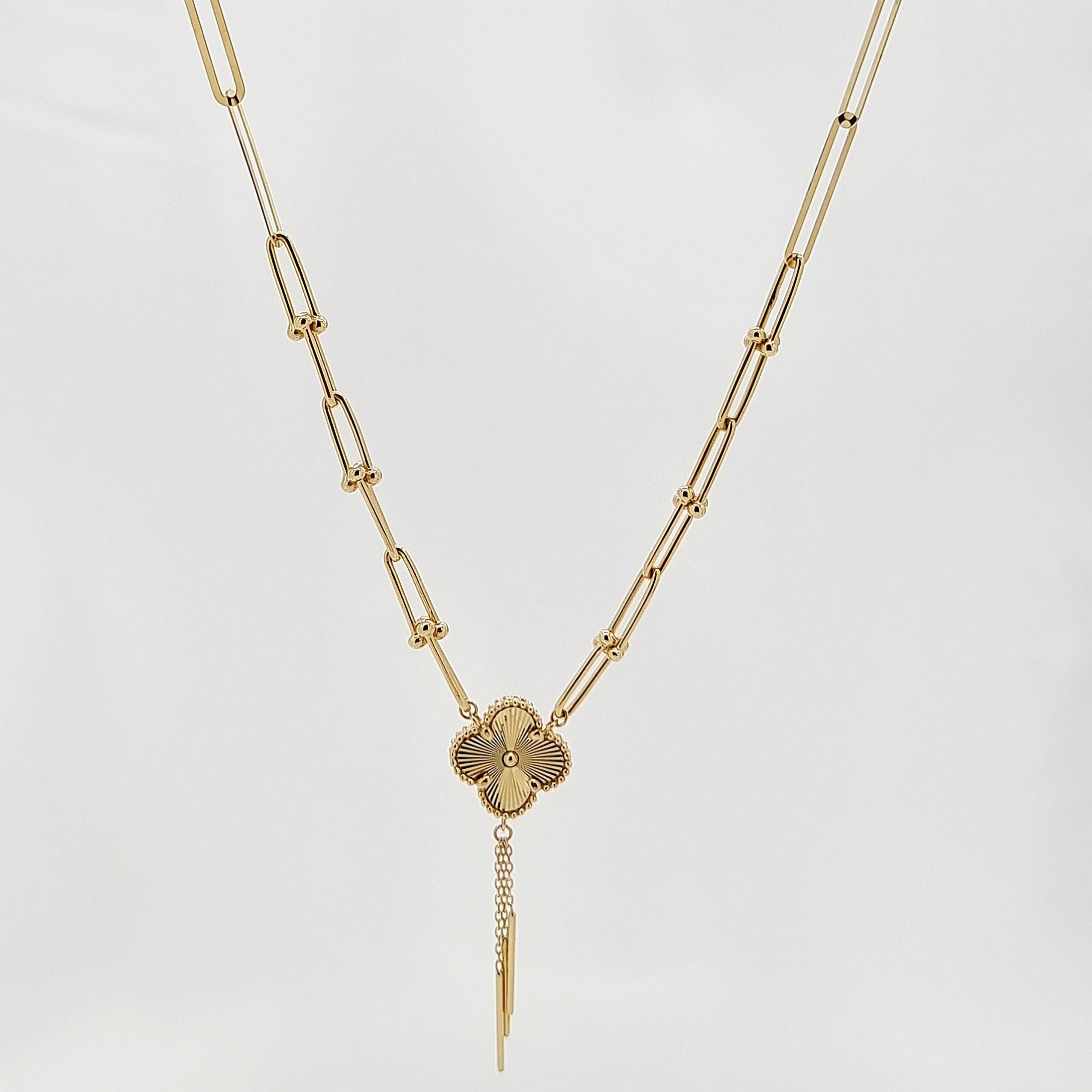 18K Pure Gold V.C Linked Flower Necklace