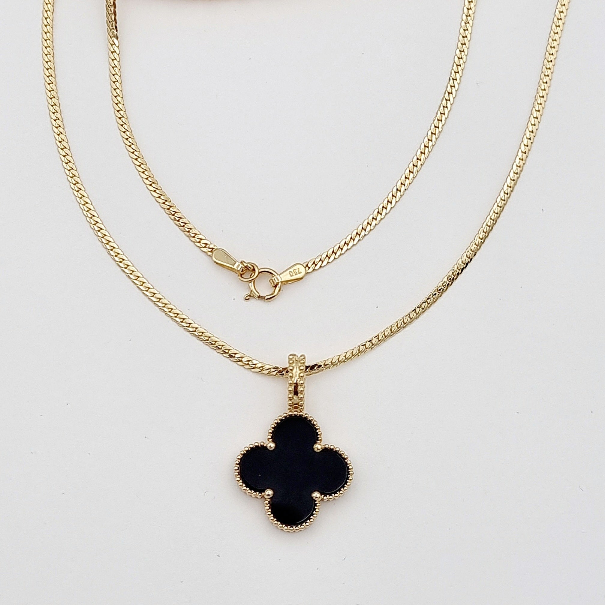 18K Pure Gold V.C Black Flower Necklace