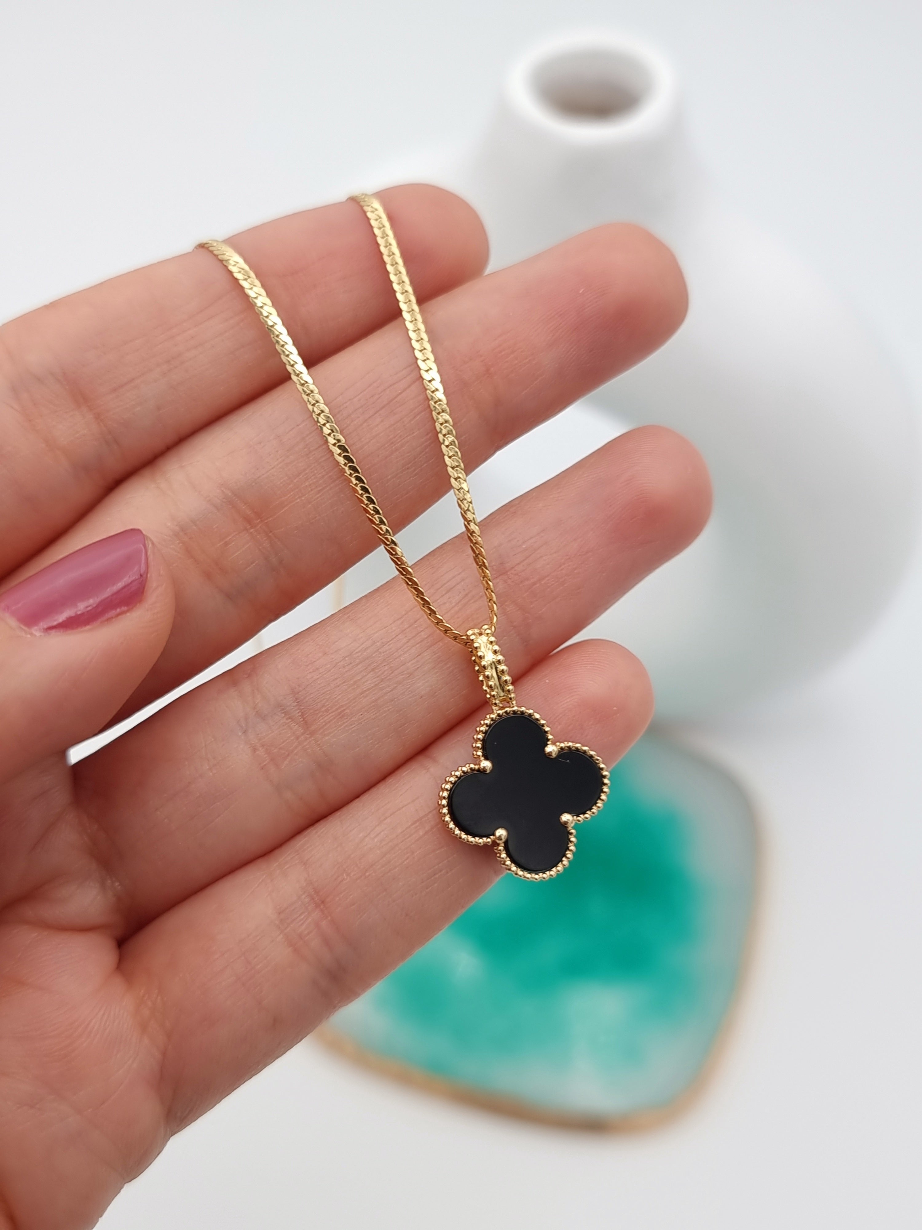 18K Pure Gold V.C Black Flower Necklace