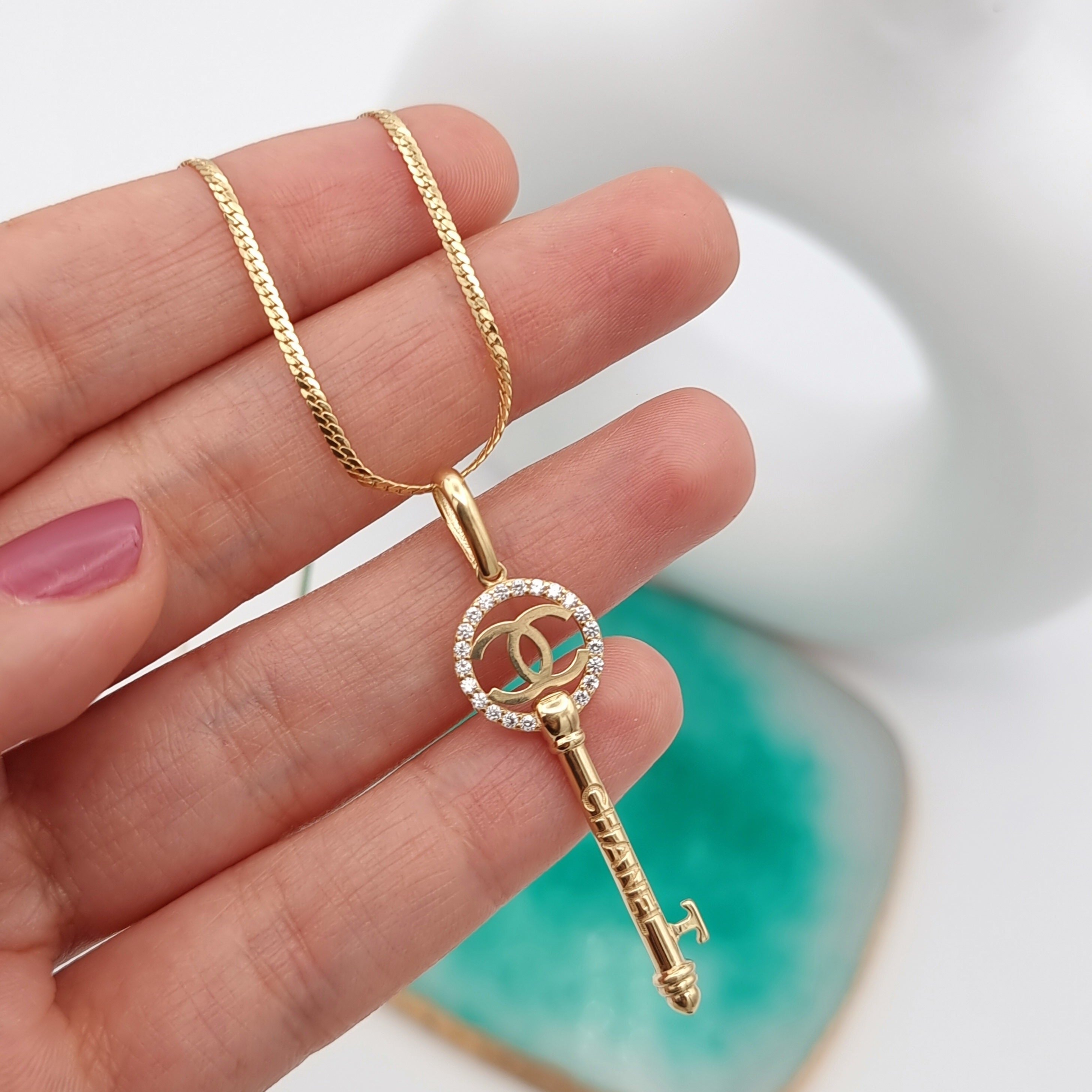 18K Pure Gold C.H Key Necklace