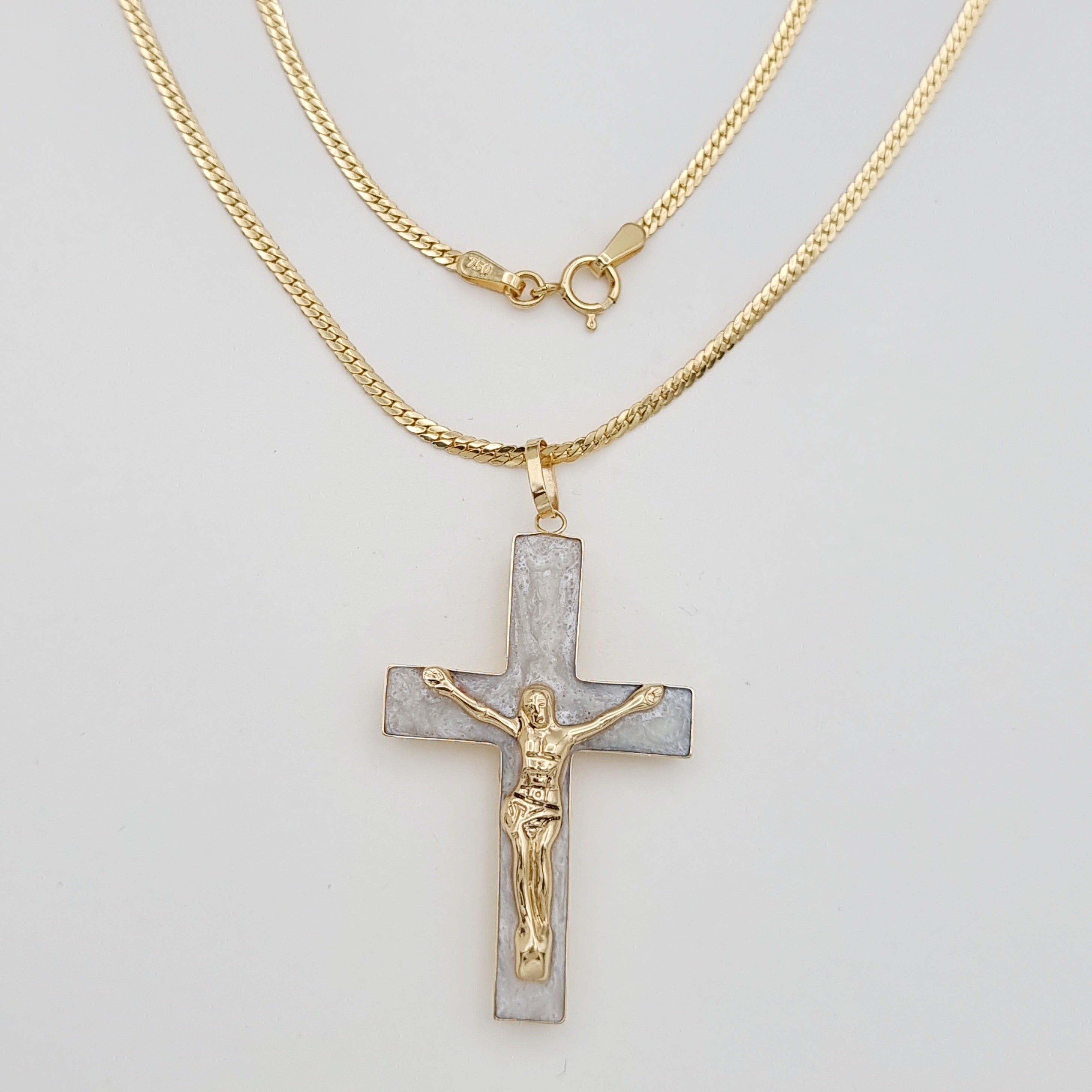 18K Pure Gold 2 Color Jesus Cross Necklace