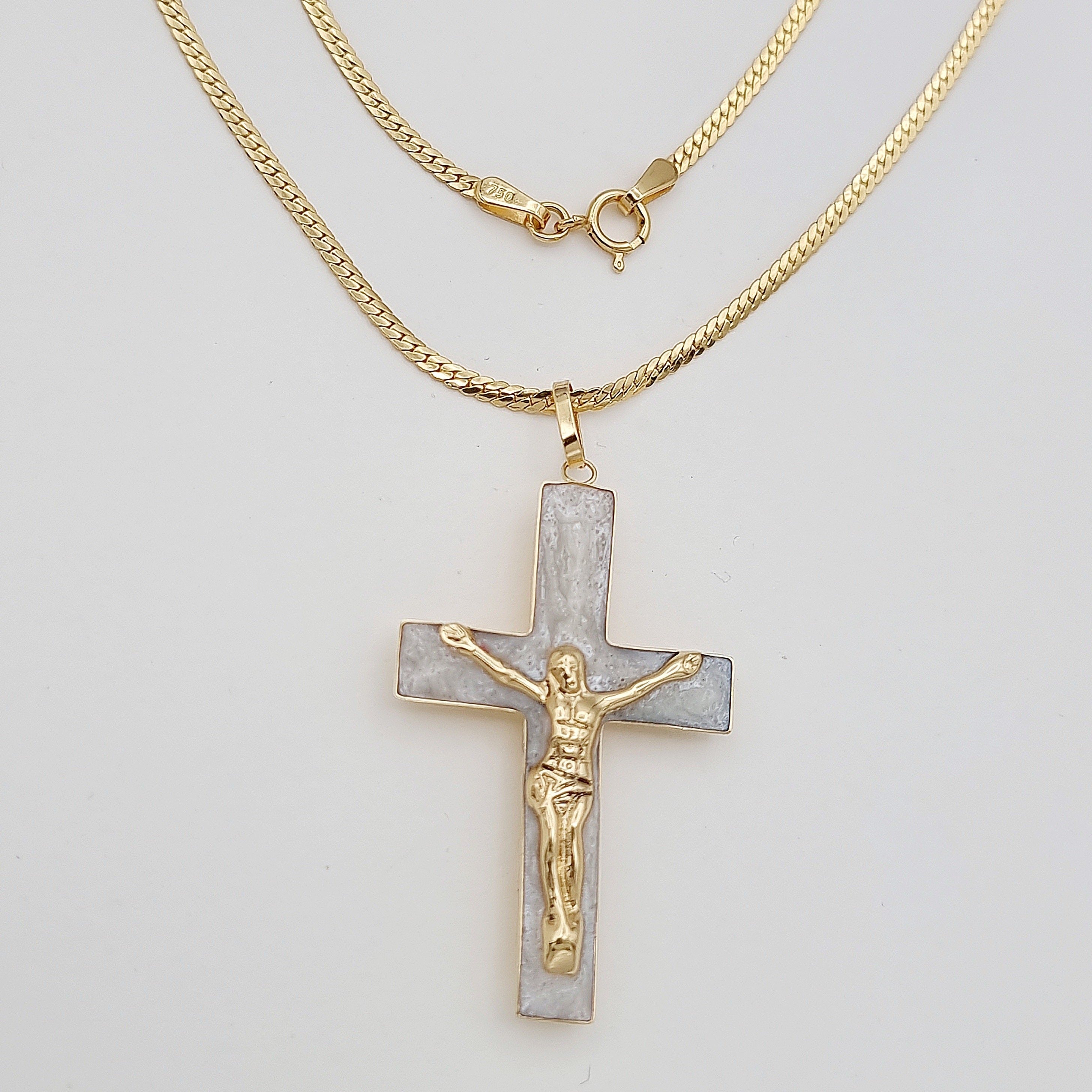 18K Pure Gold 2 Color Jesus Cross Necklace