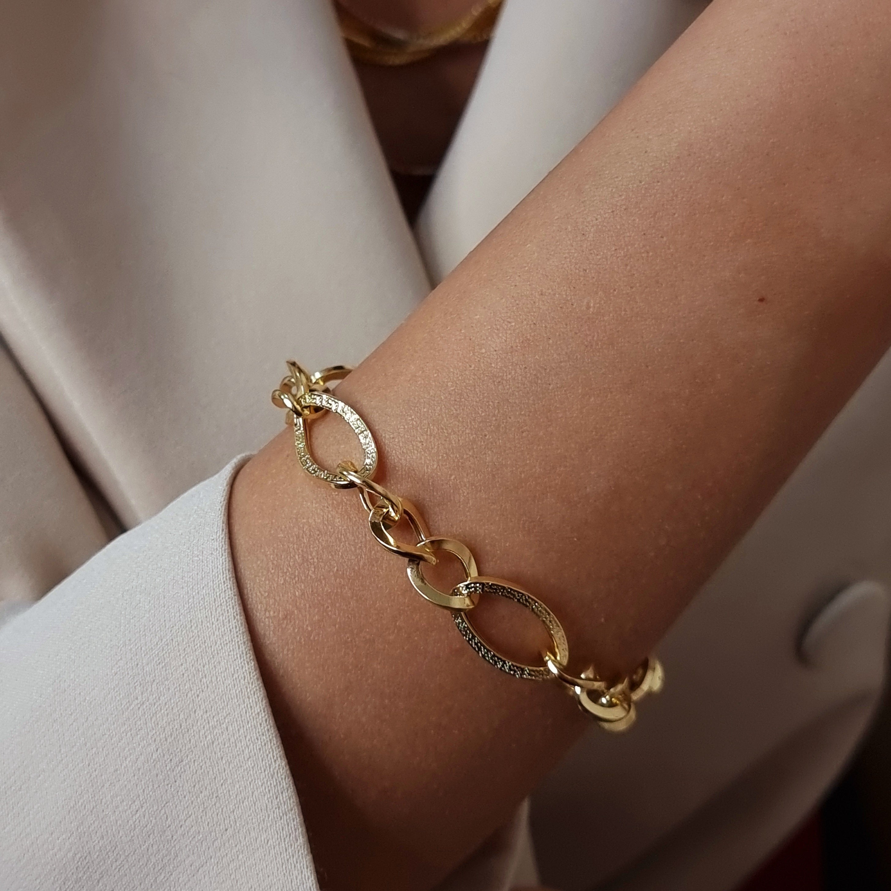18K Pure Gold Oval Linked Bracelet