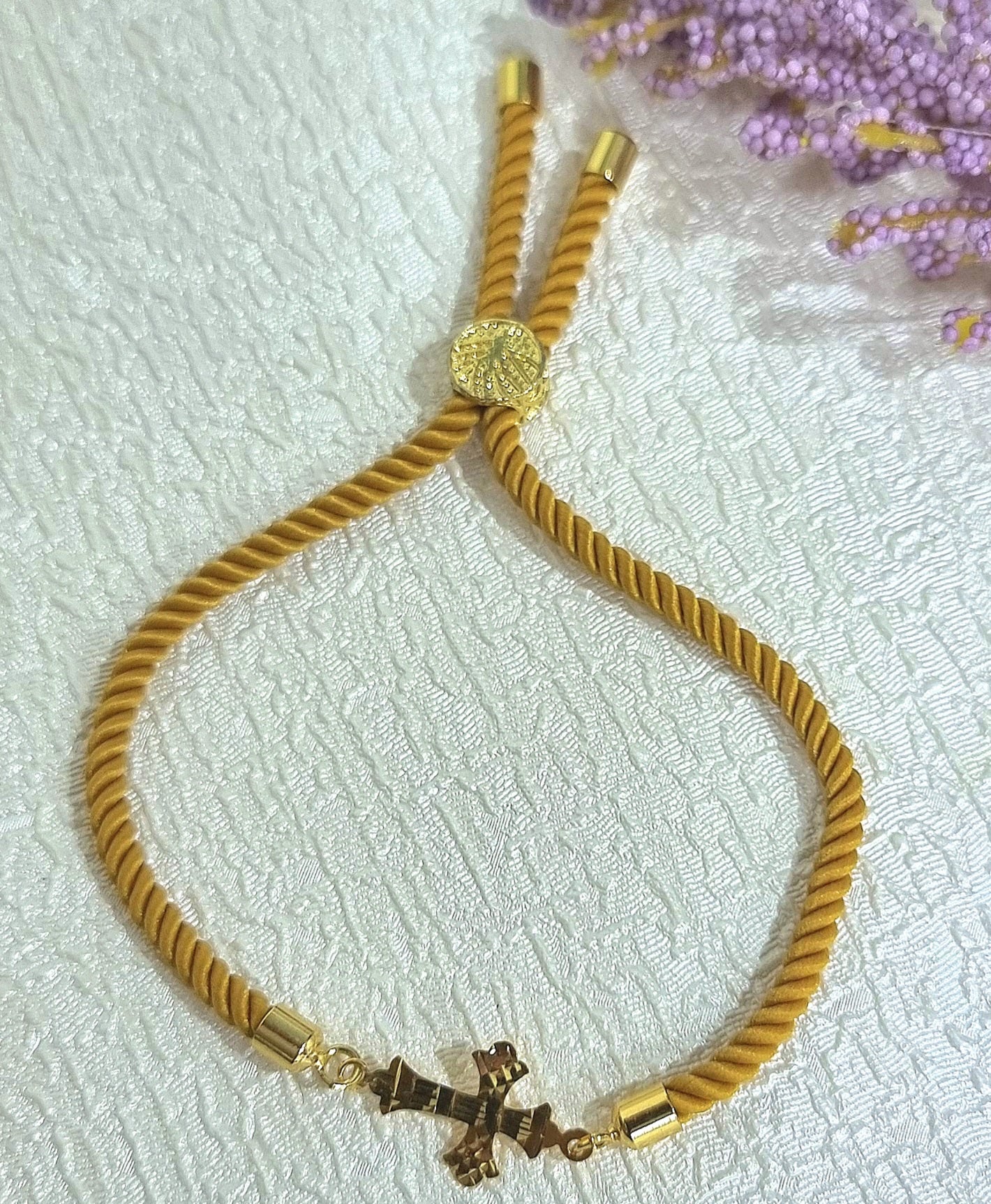 18K Pure Gold Thread Cross Bracelet