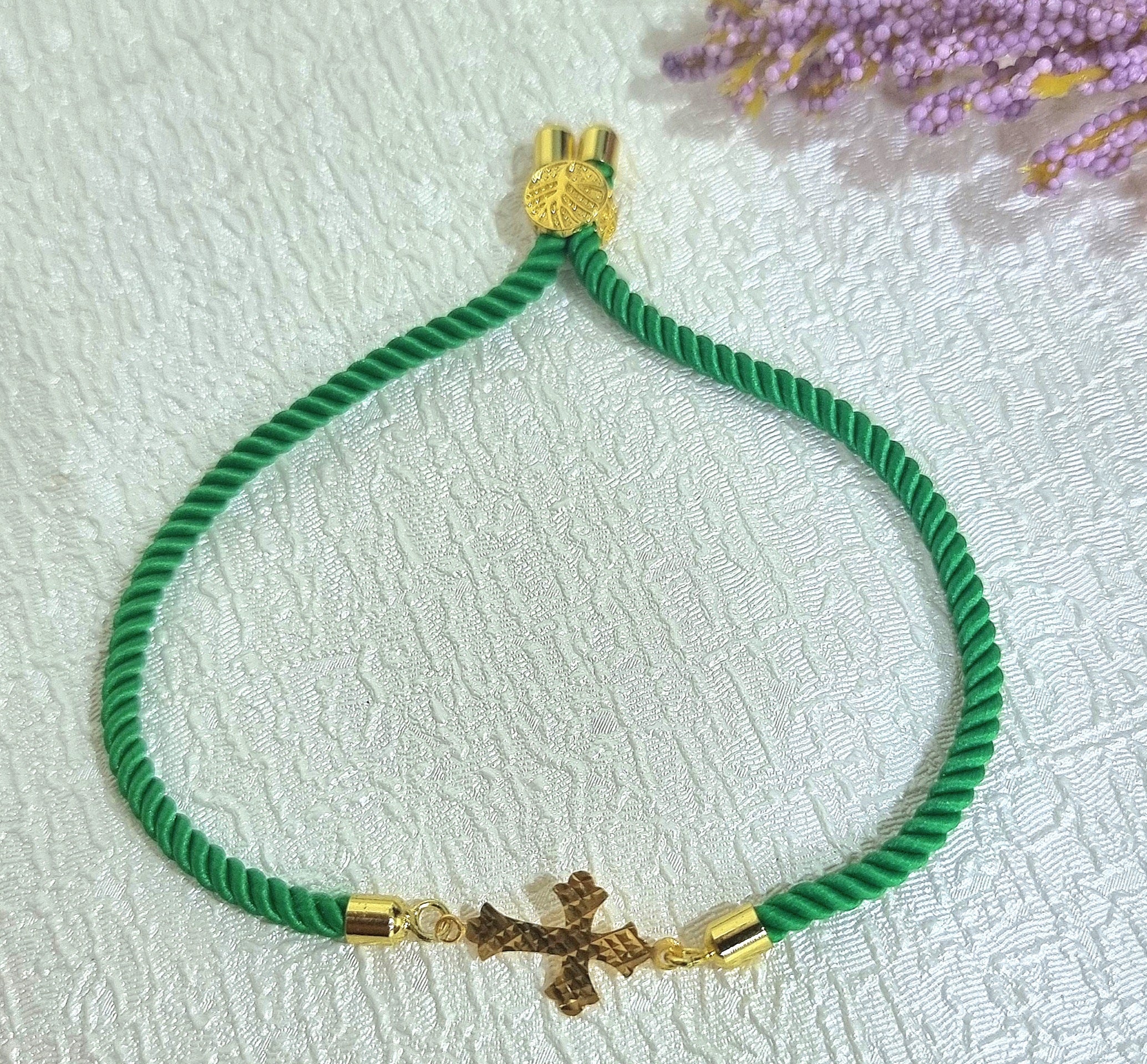 18K Pure Gold Thread Cross Bracelet