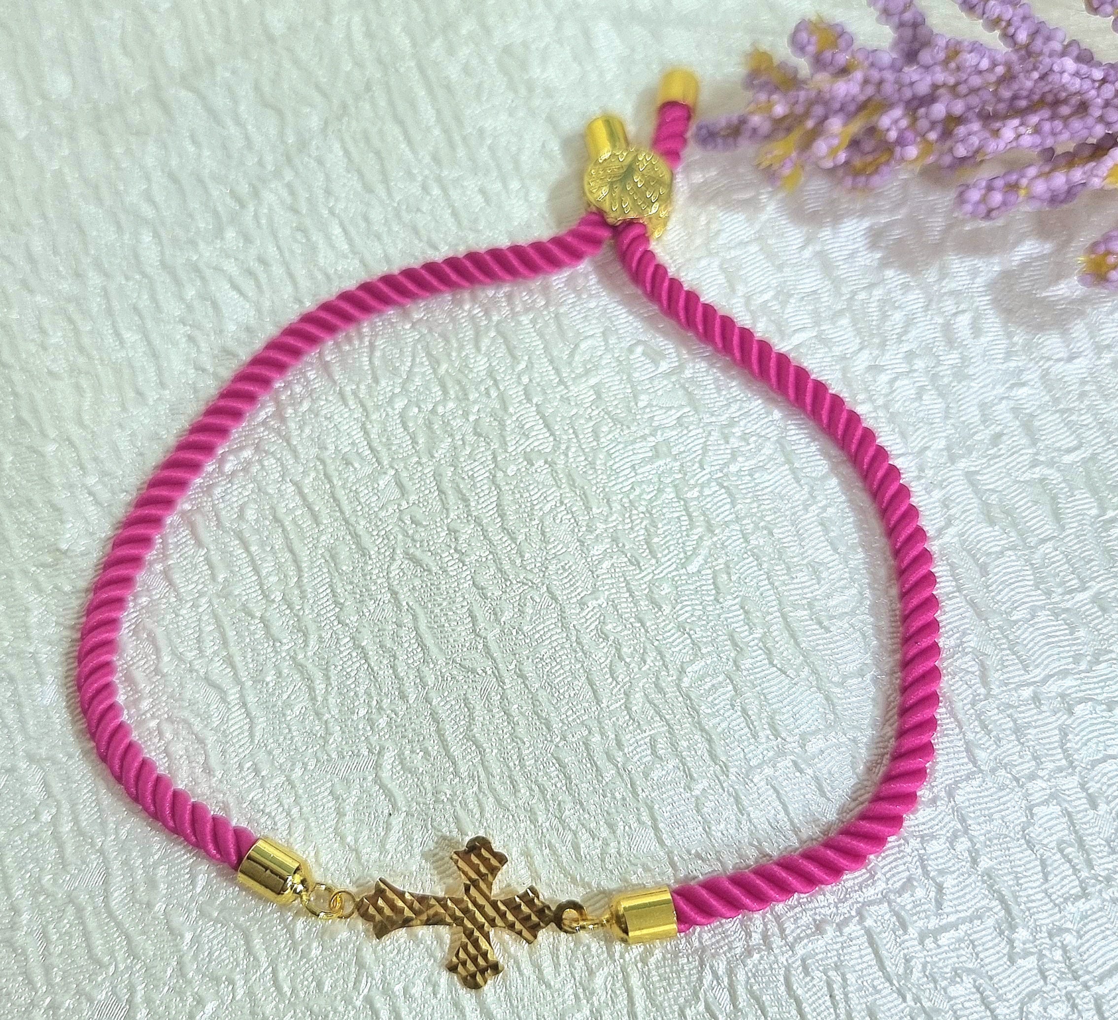 18K Pure Gold Thread Cross Bracelet