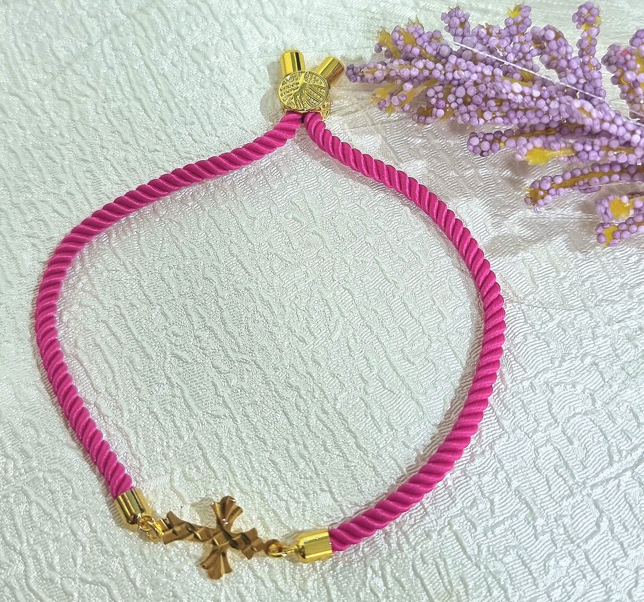 18K Pure Gold Thread Cross Bracelet