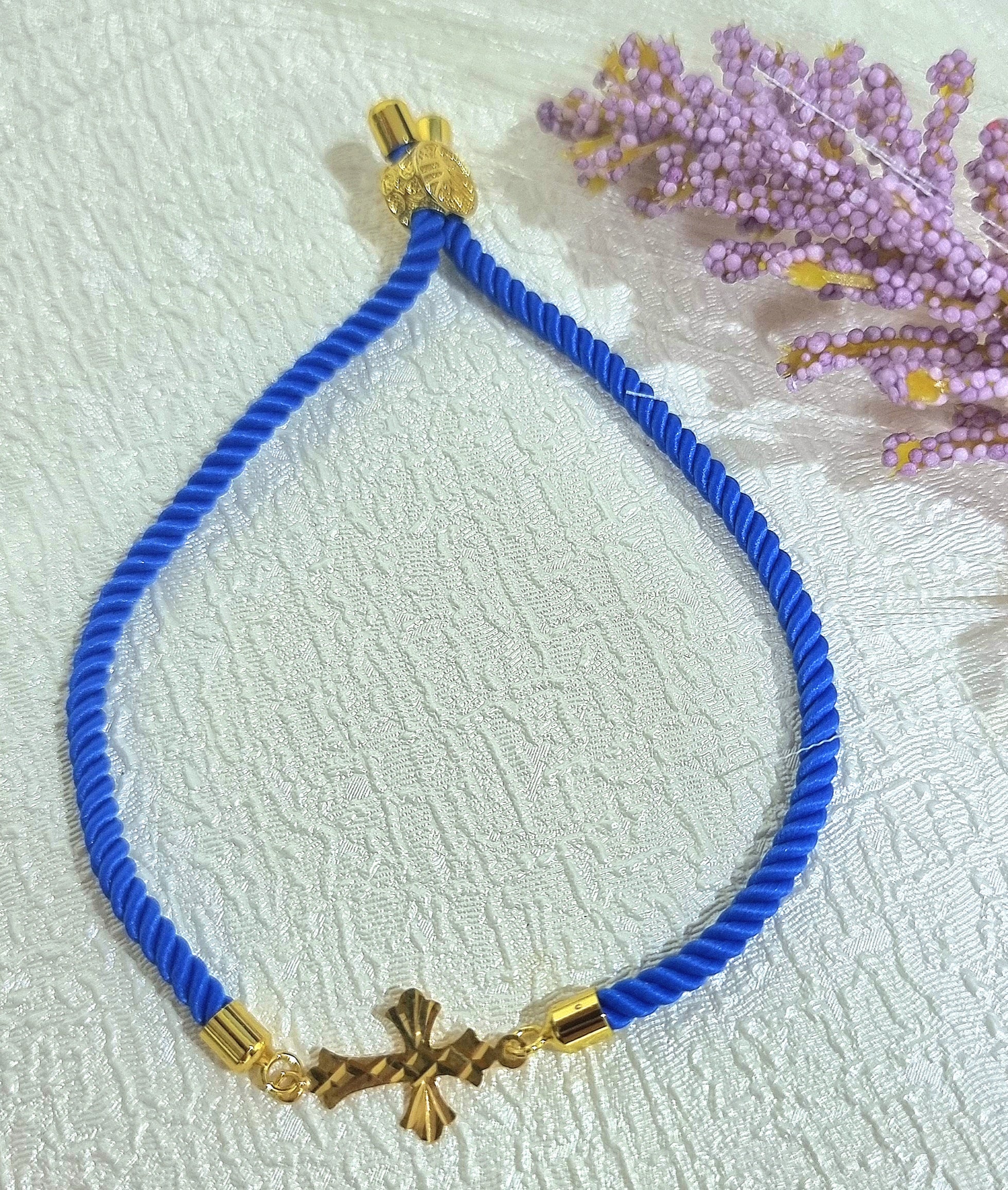 18K Pure Gold Thread Cross Bracelet