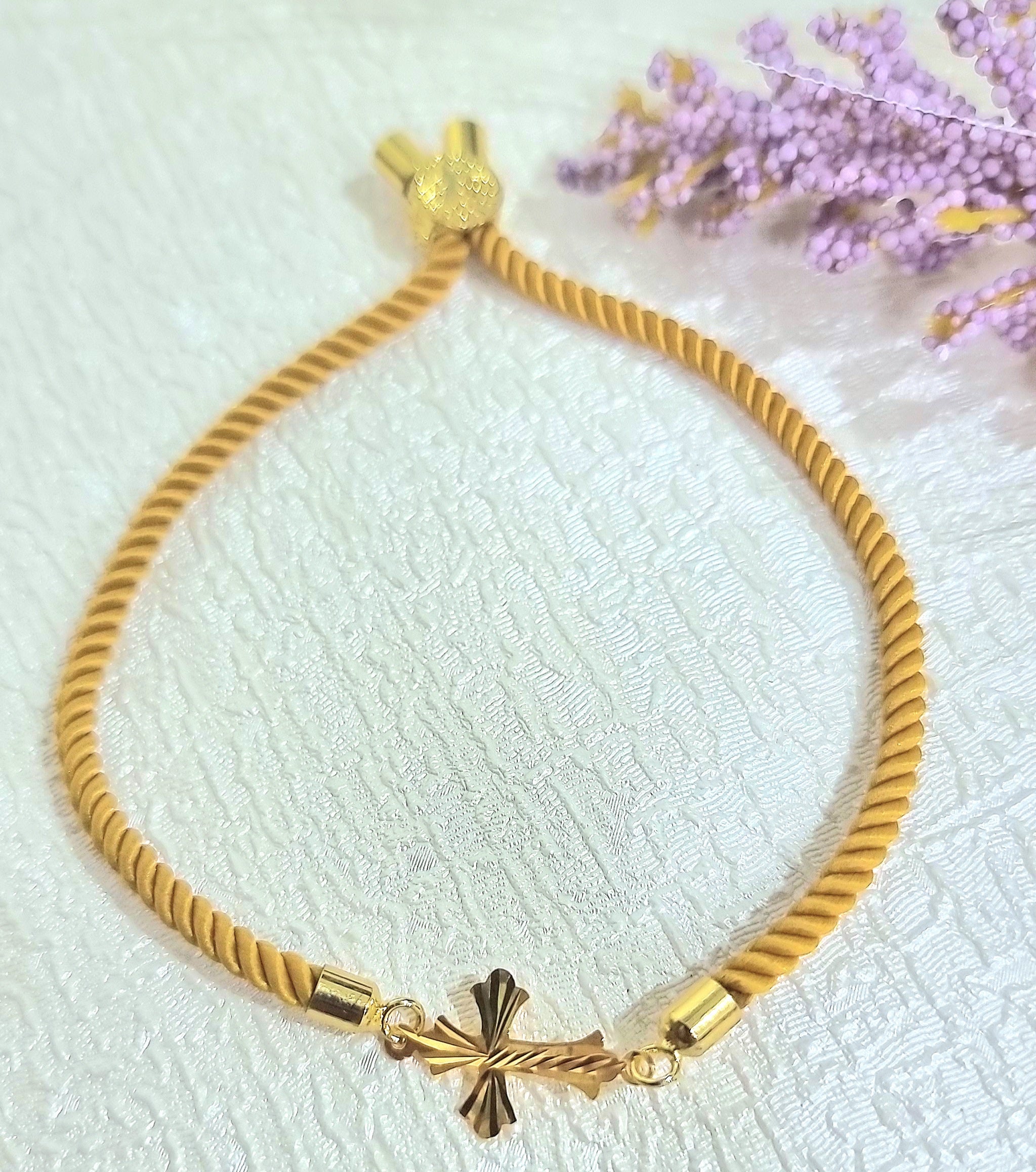 18K Pure Gold Thread Cross Bracelet