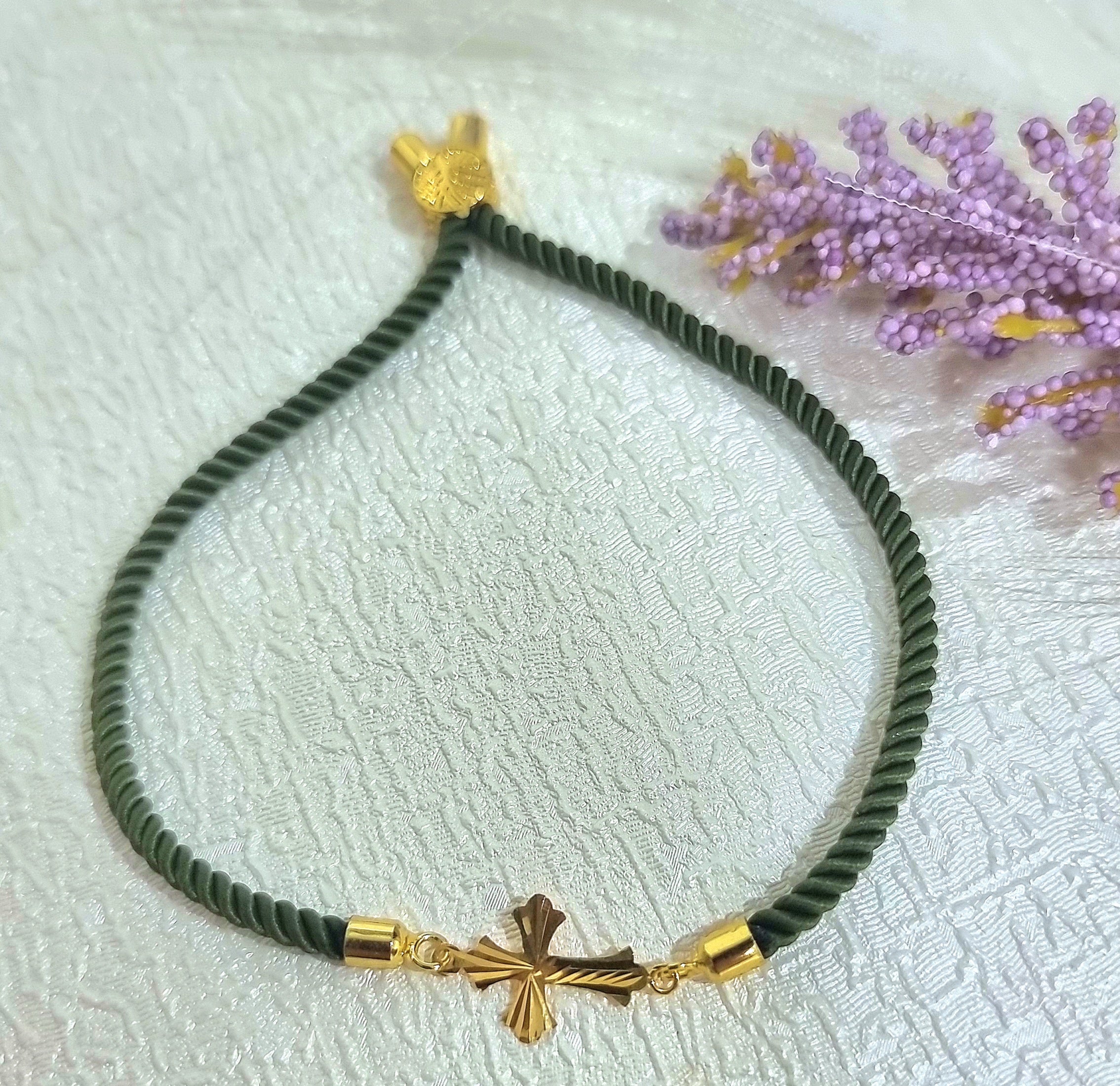 18K Pure Gold Thread Cross Bracelet