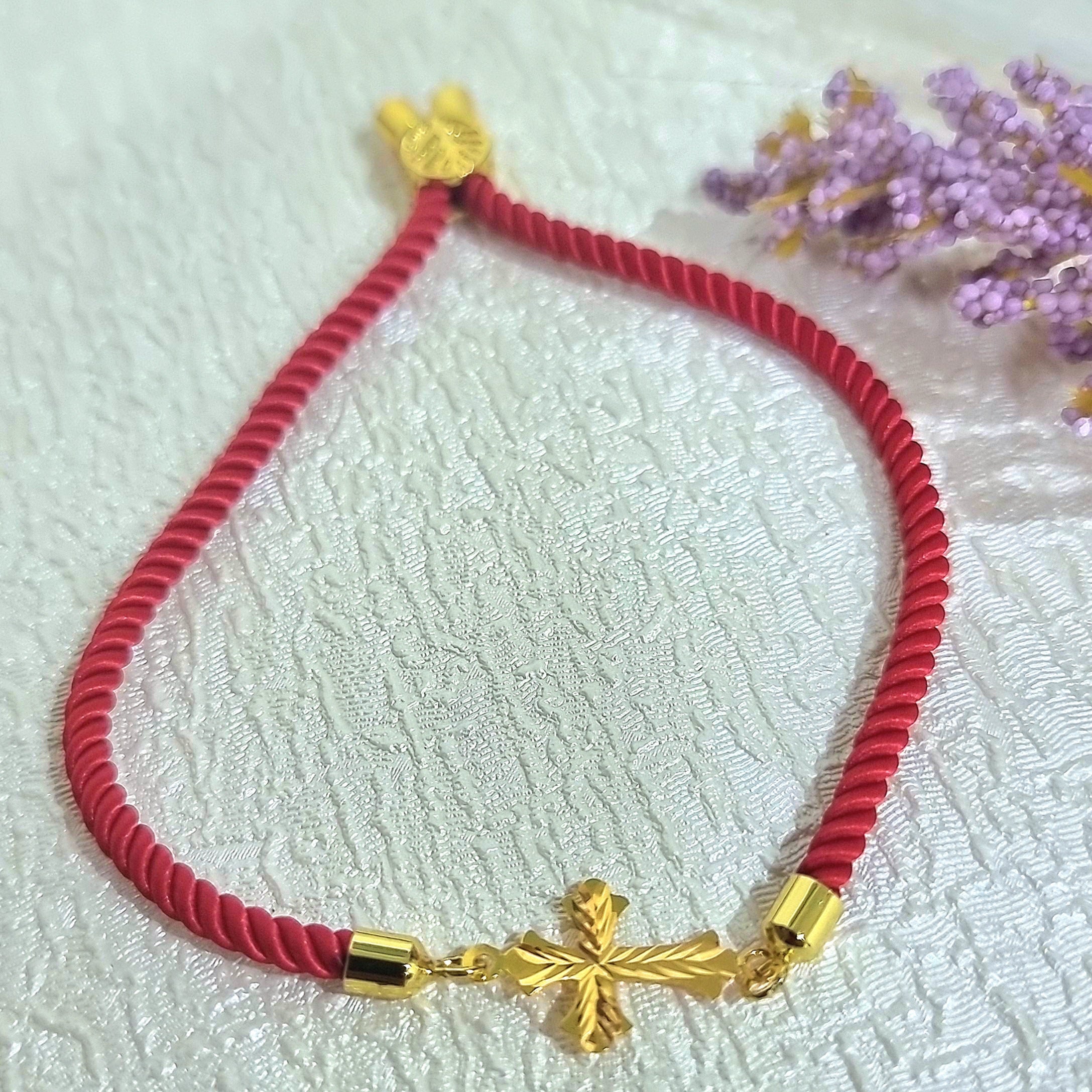 18K Pure Gold Thread Cross Bracelet