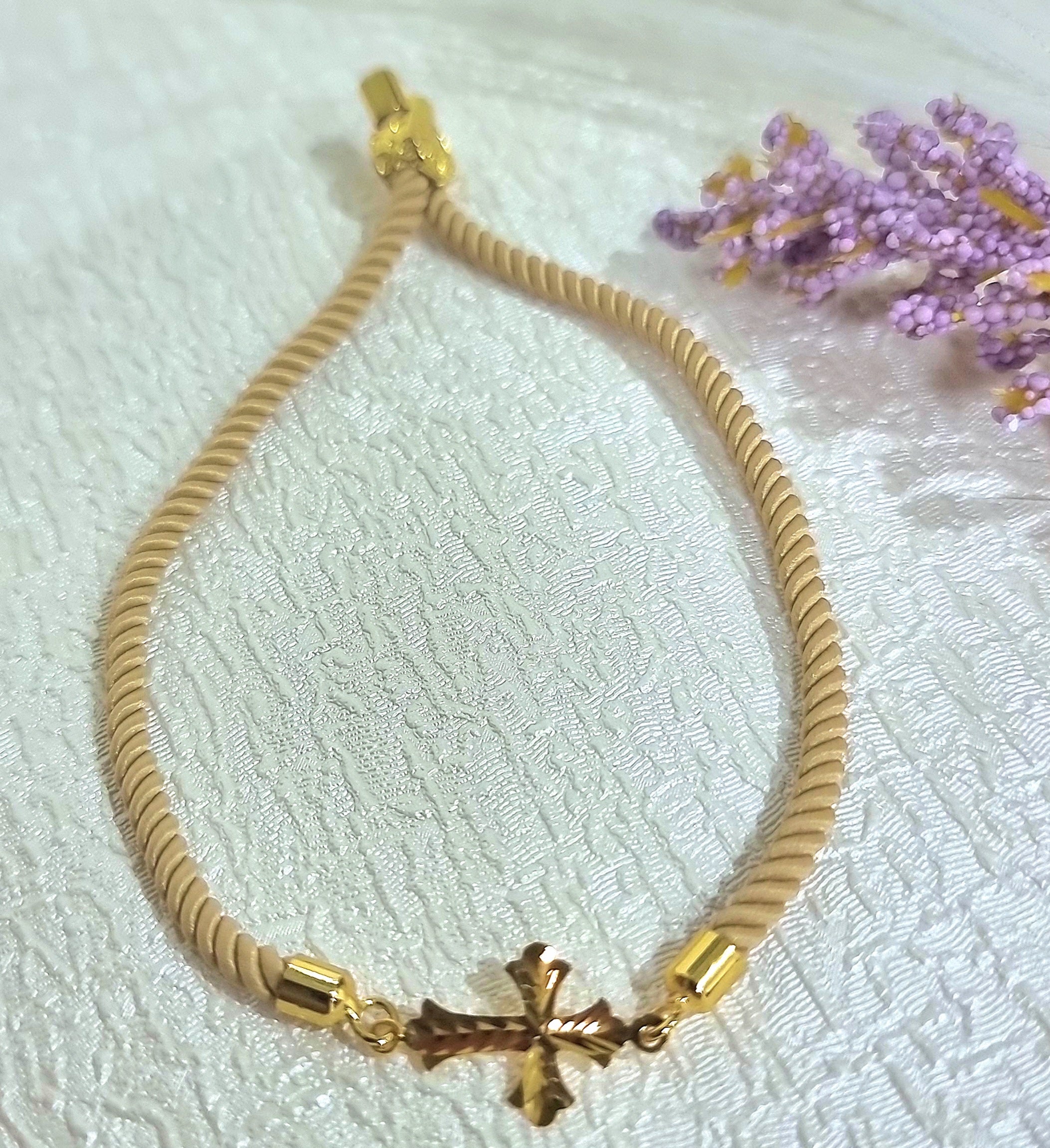 18K Pure Gold Thread Cross Bracelet