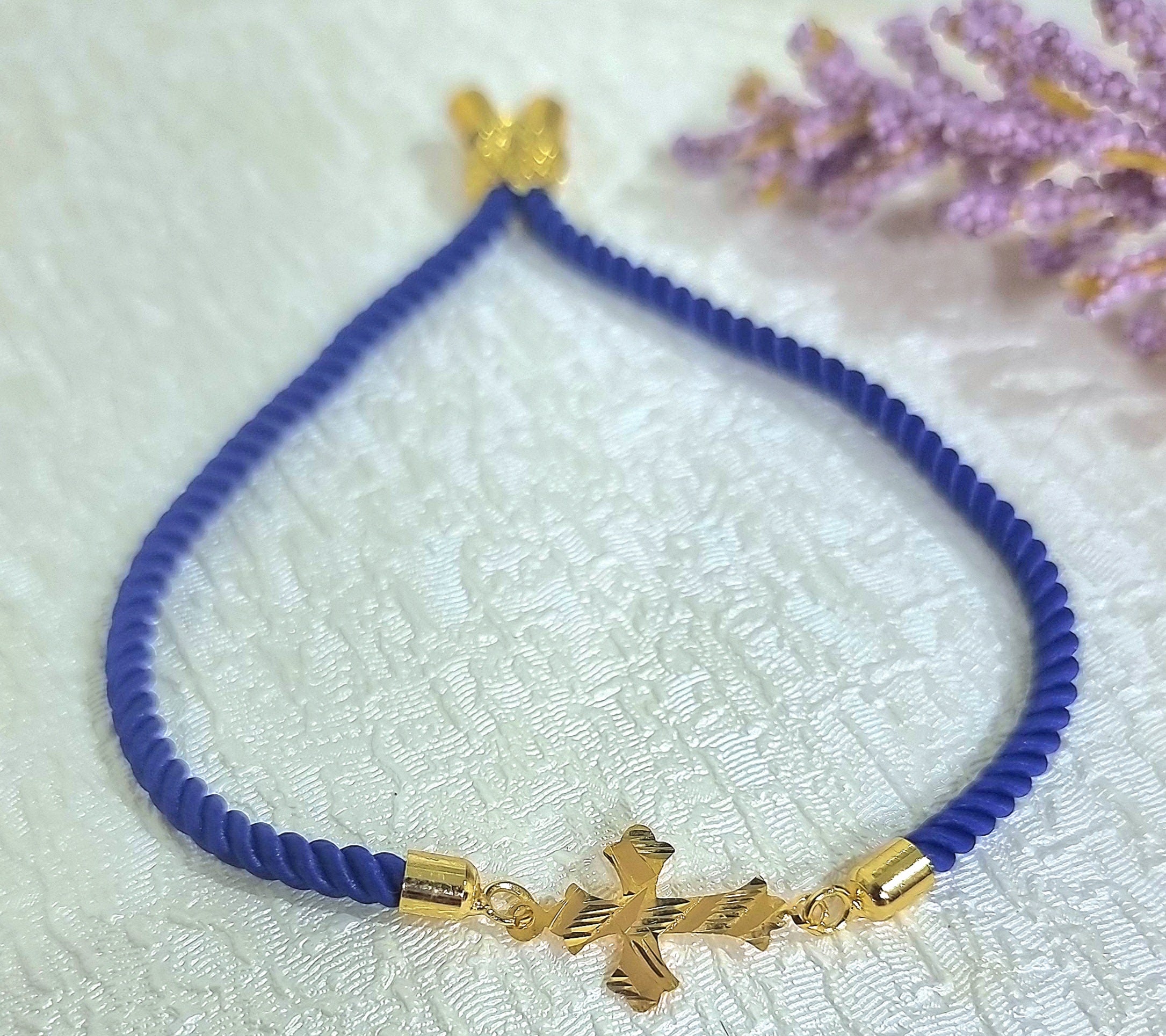 18K Pure Gold Thread Cross Bracelet