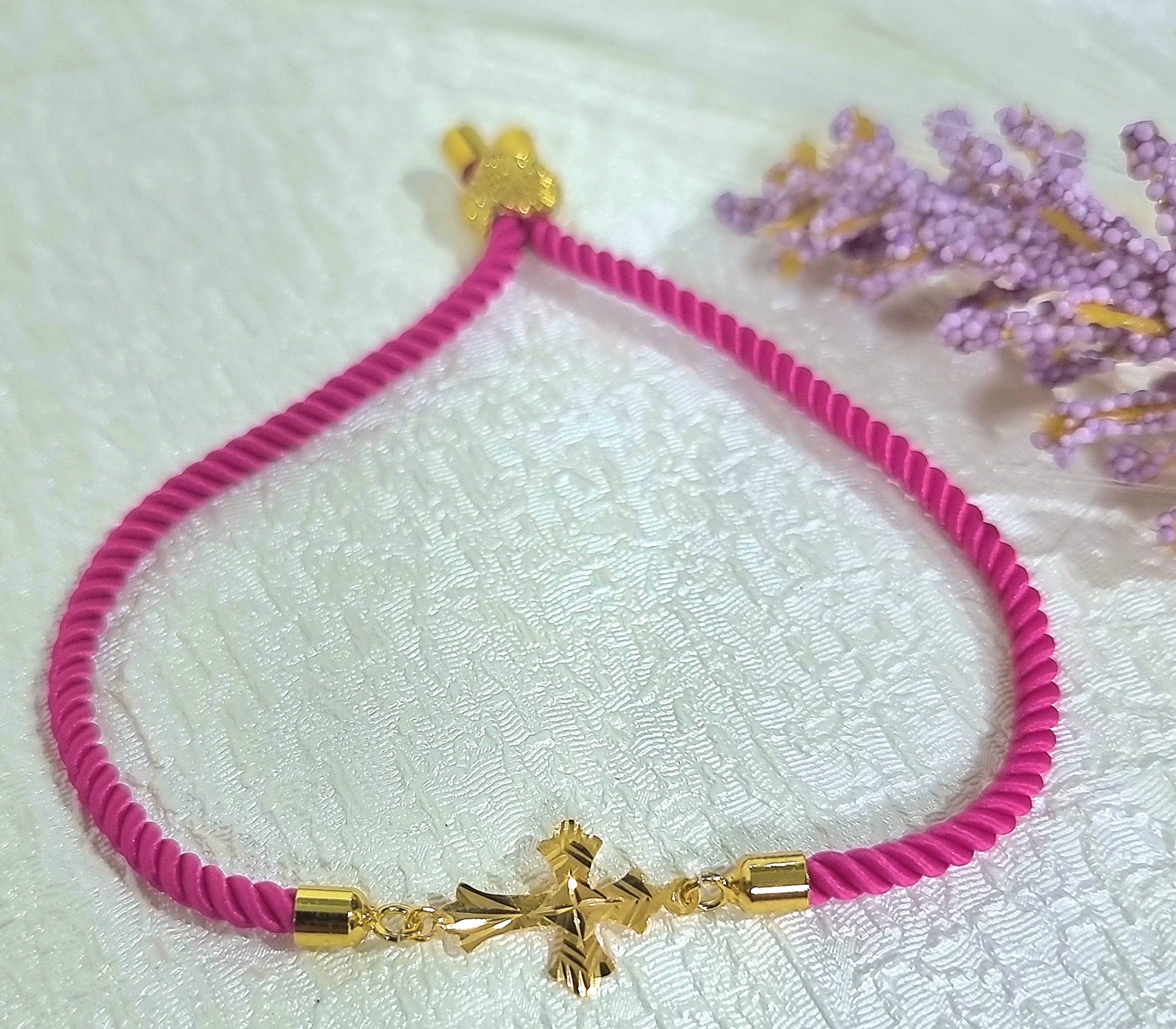 18K Pure Gold Thread Cross Bracelet