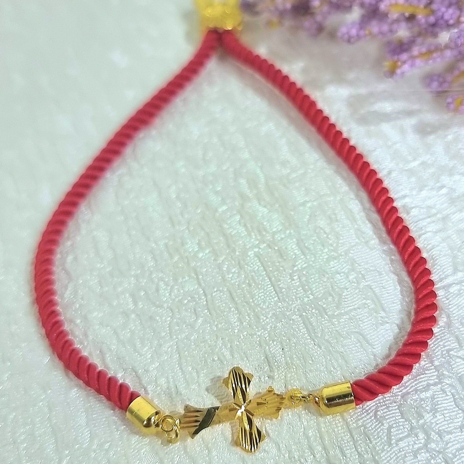 18K Pure Gold Thread Cross Bracelet